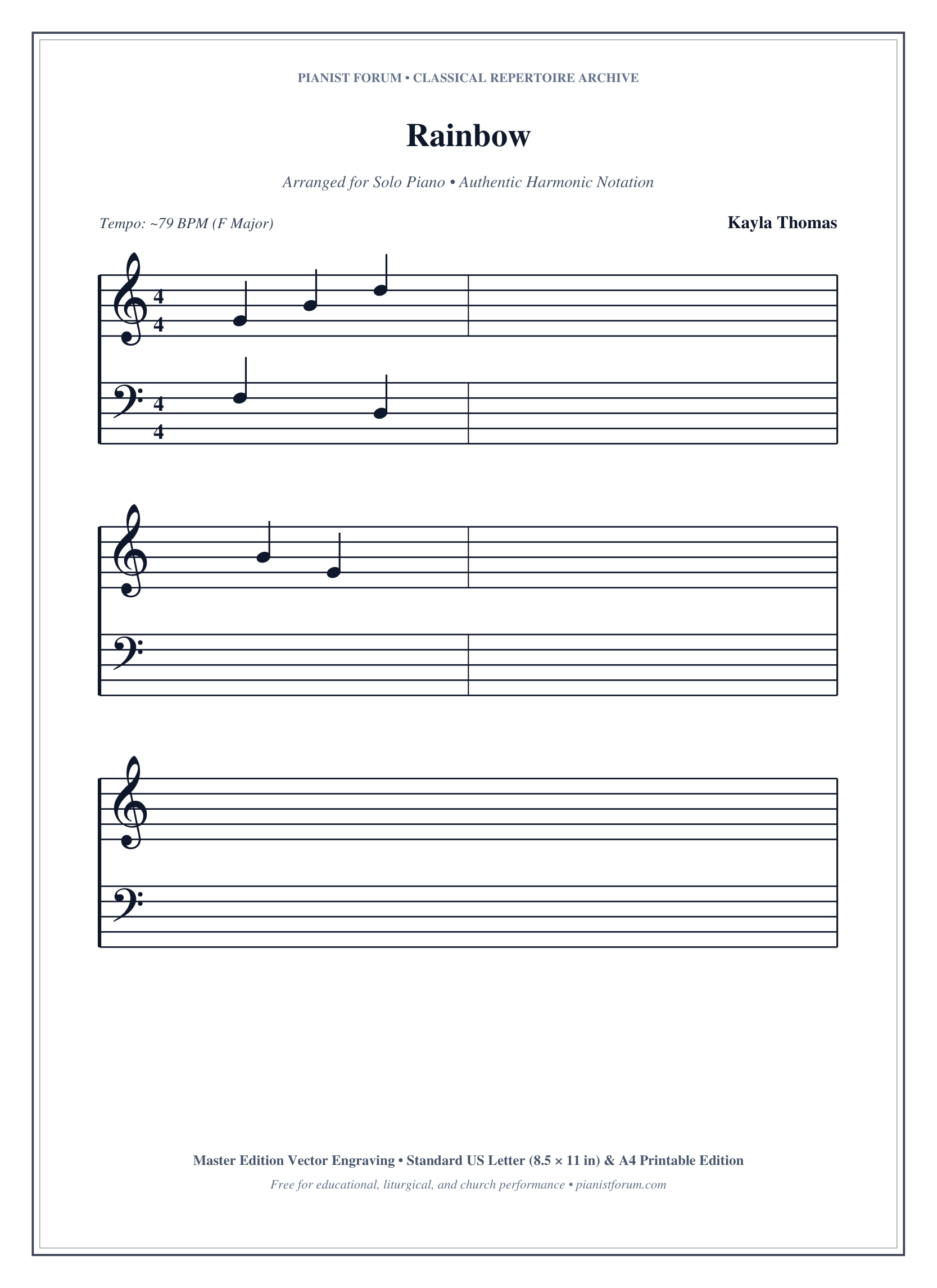 Rainbow Piano Sheet Music Page 1 Free PDF