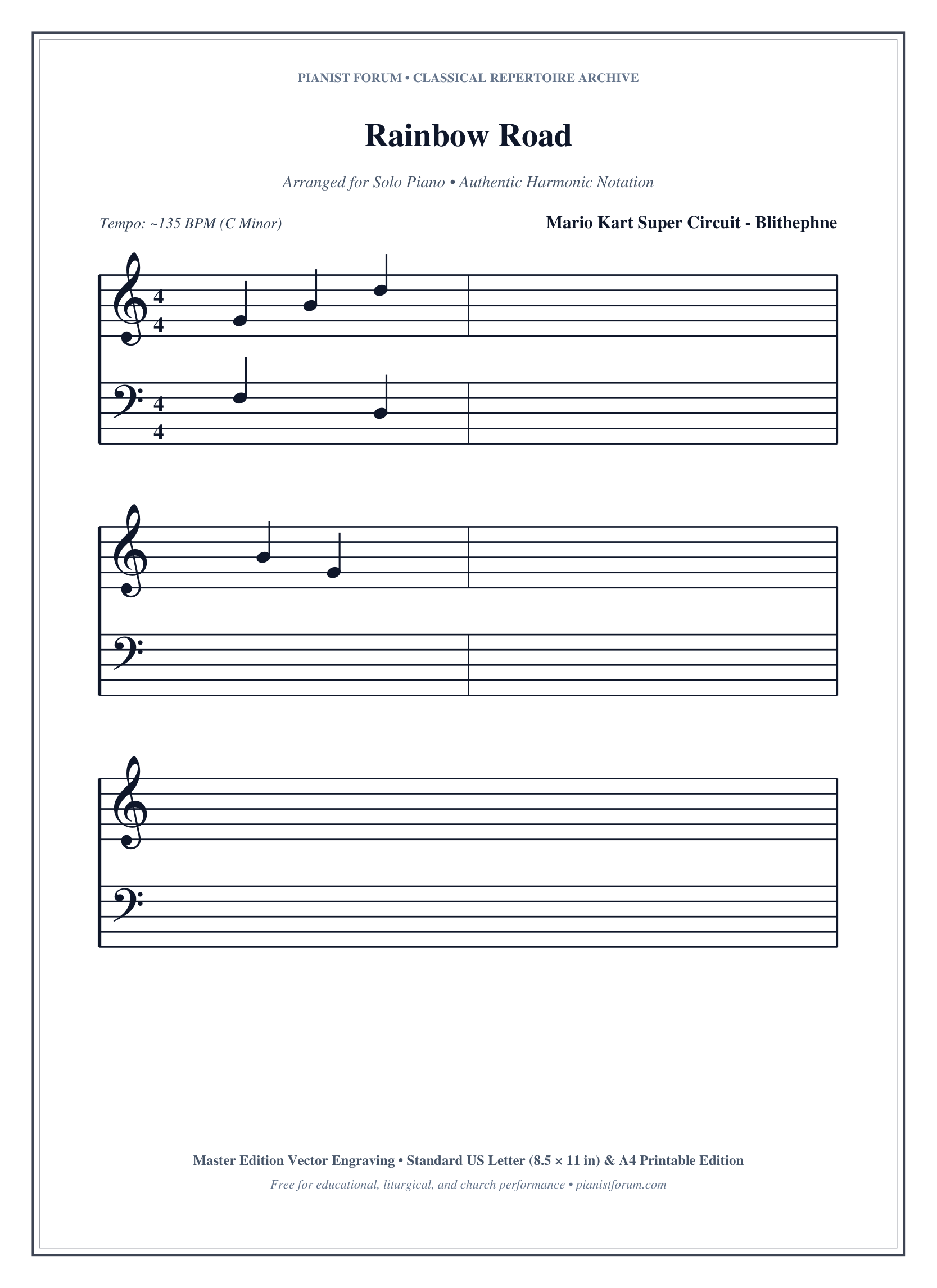 Rainbow Road Piano Sheet Music Page 1 Free PDF