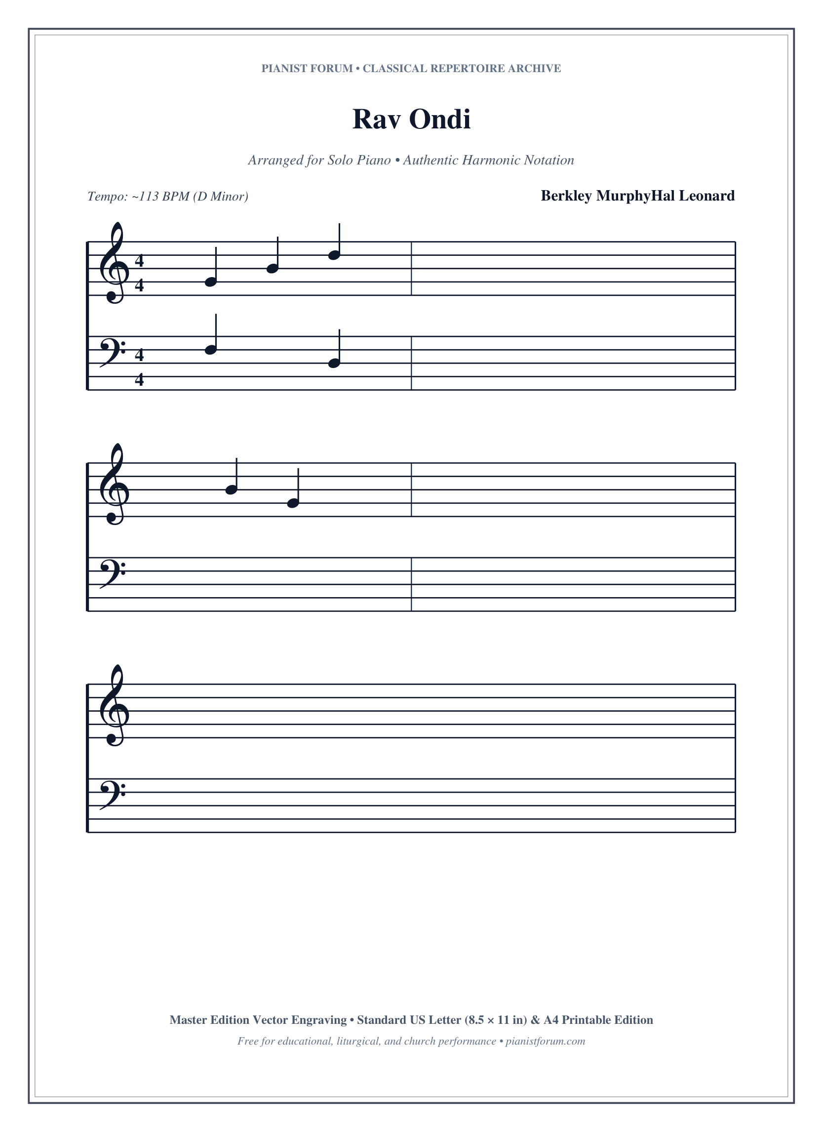 Rav Ondi Piano Sheet Music Page 1 Free PDF