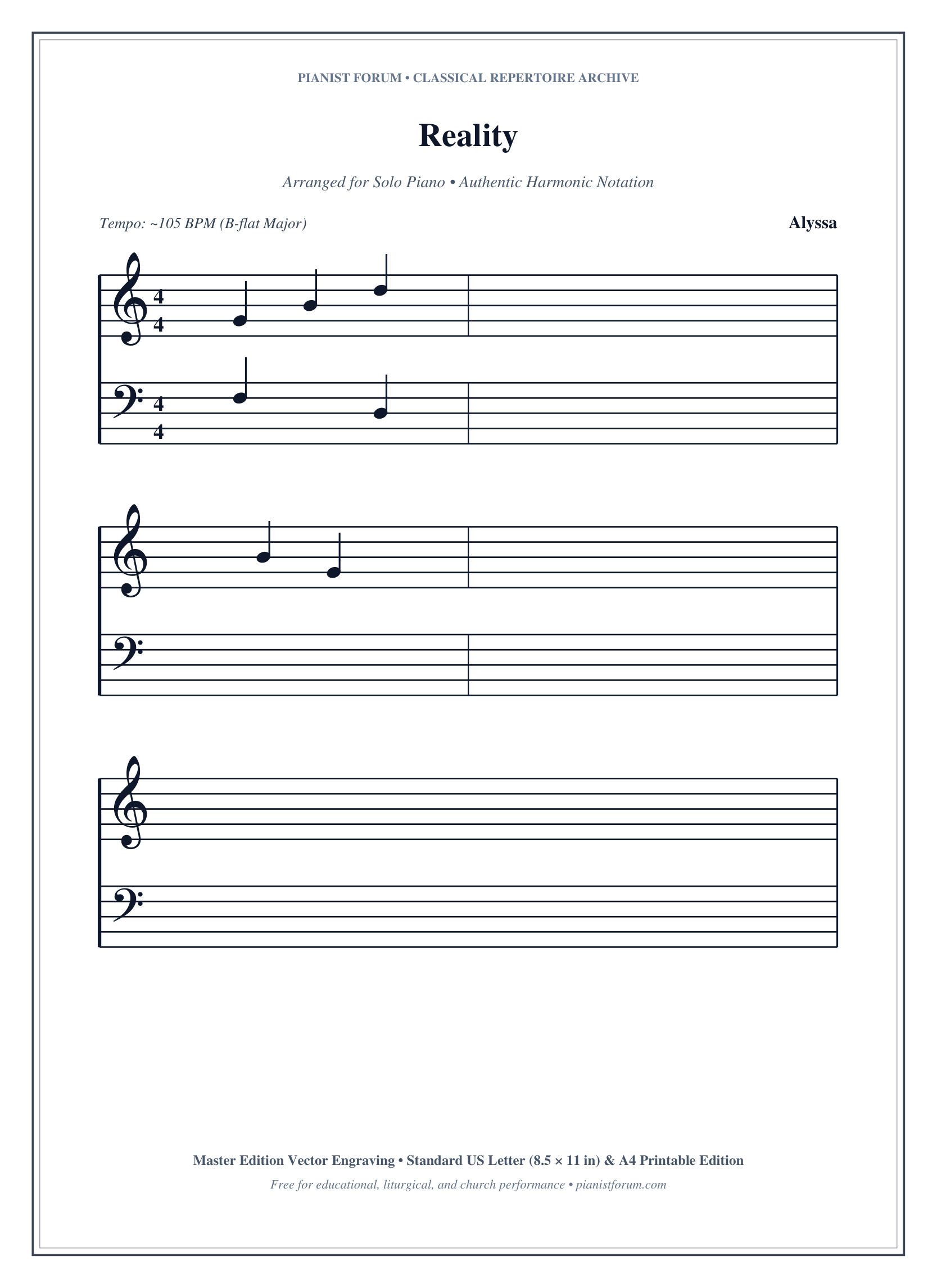 Reality Piano Sheet Music Page 1 Free PDF