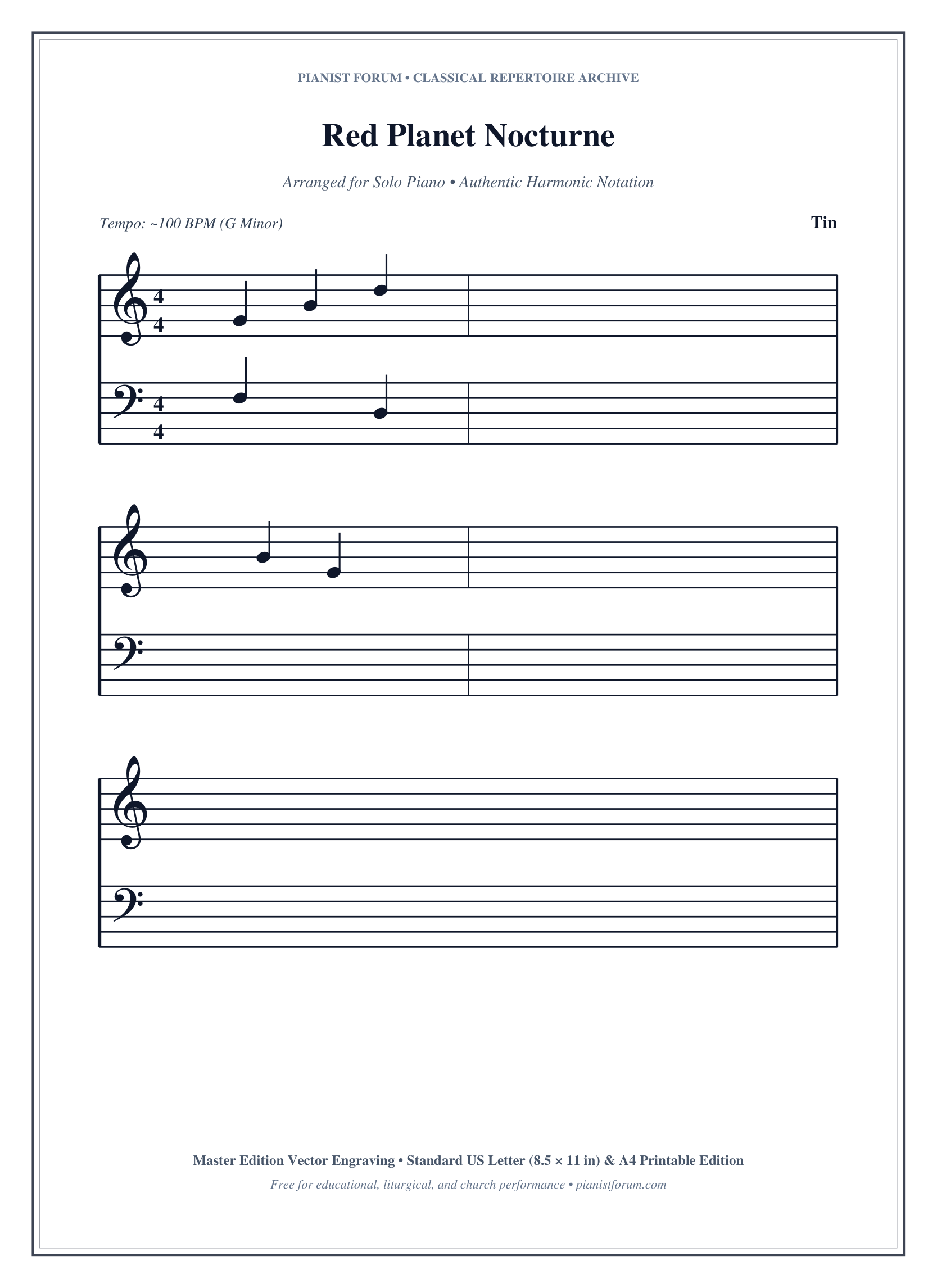 Red Planet Nocturne Piano Sheet Music Page 1 Free PDF