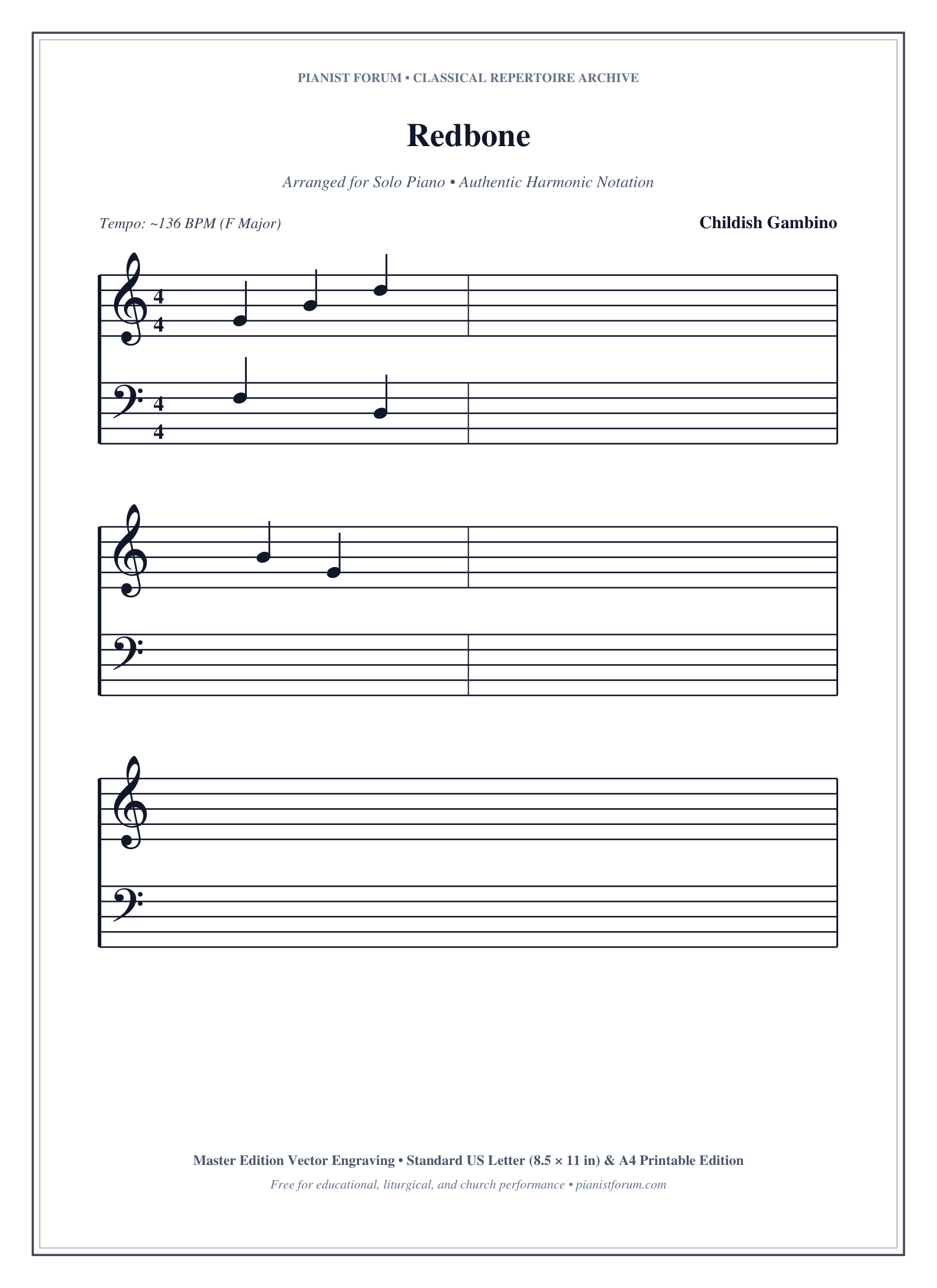Redbone Piano Sheet Music Page 1 Free PDF
