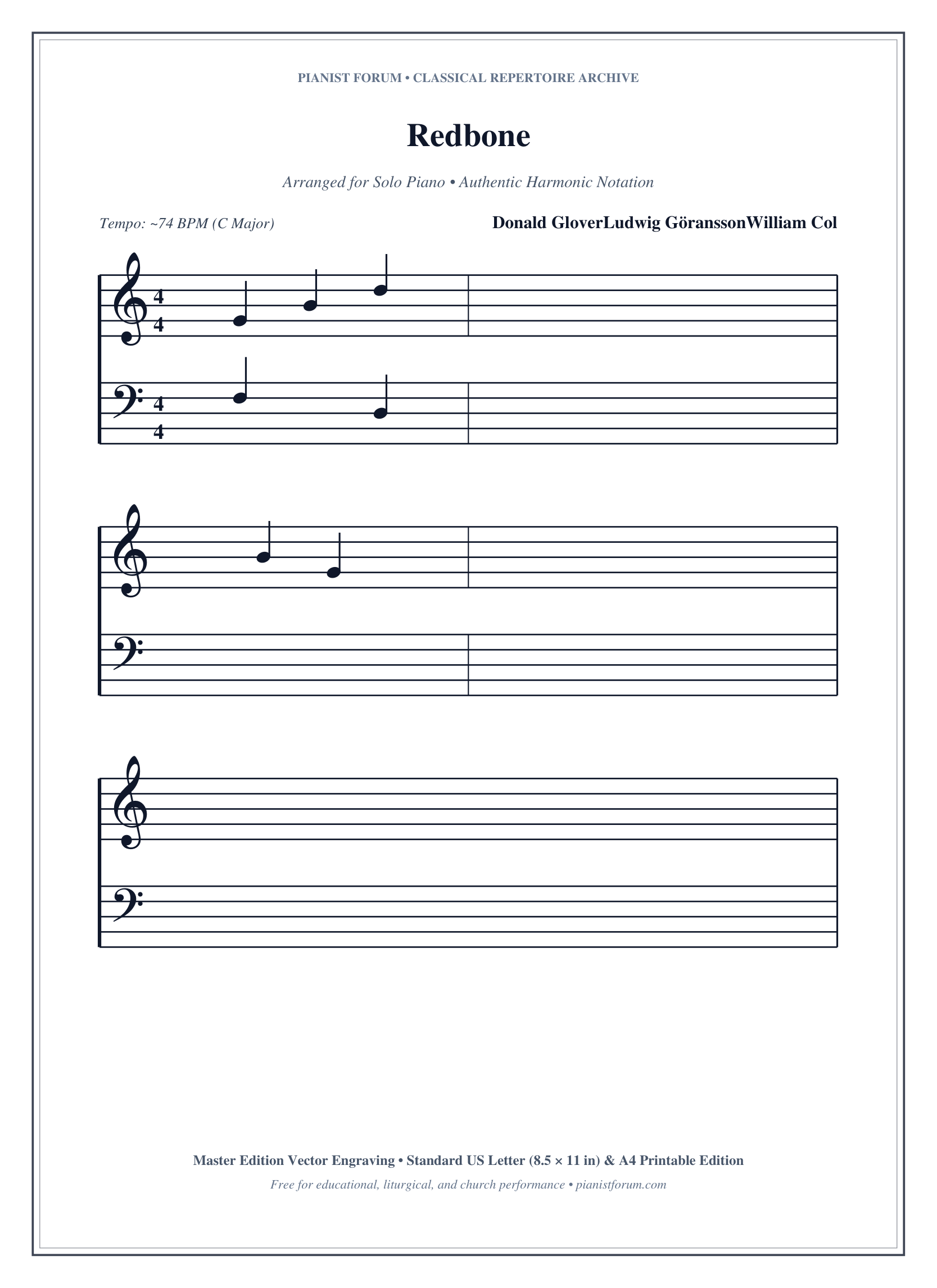Redbone Piano Sheet Music Page 1 Free PDF