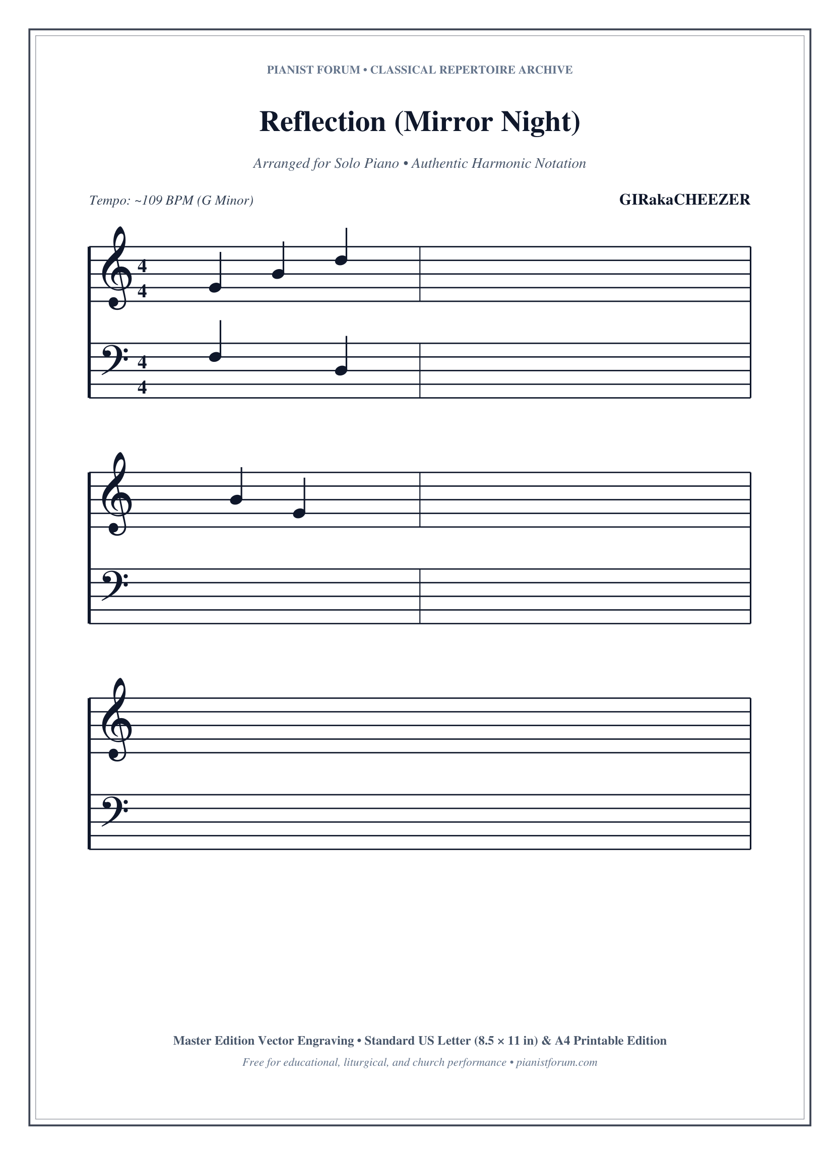 Reflection (Mirror Night) Piano Sheet Music Page 1 Free PDF
