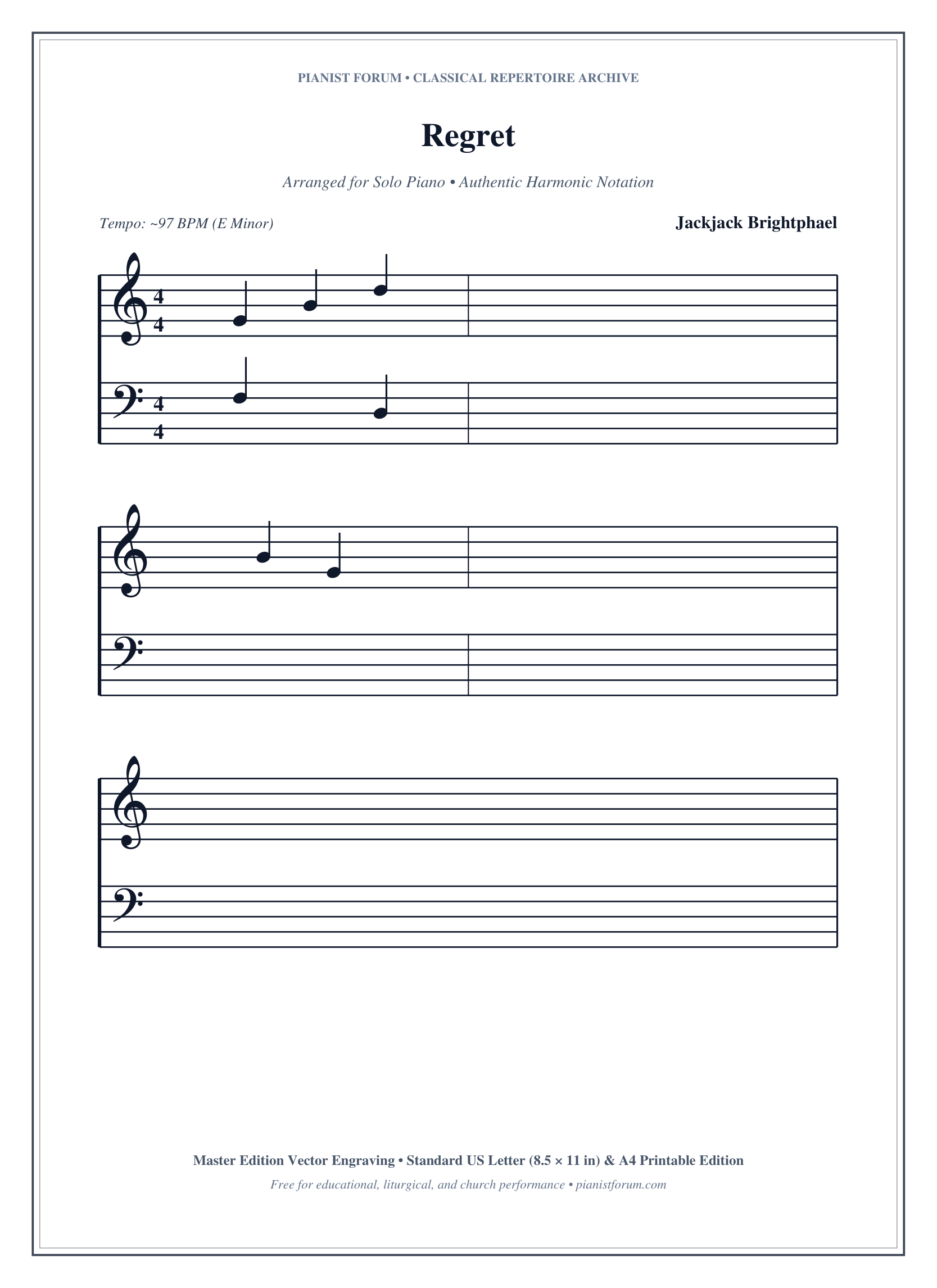 Regret Piano Sheet Music Page 1 Free PDF