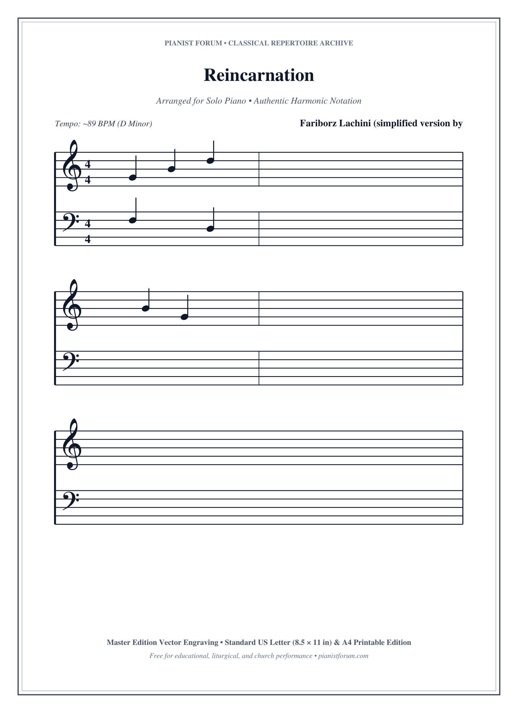 Reincarnation Piano Sheet Music Page 1 Free PDF