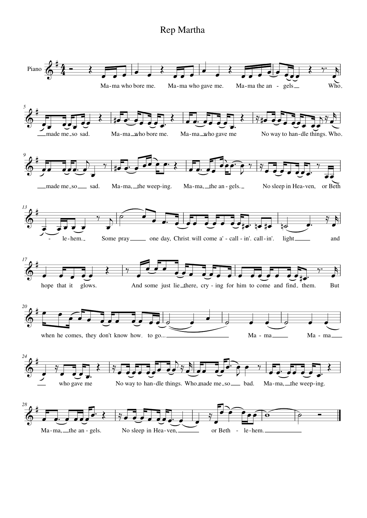 Rep Martha Piano Sheet Music Page 1 Free PDF
