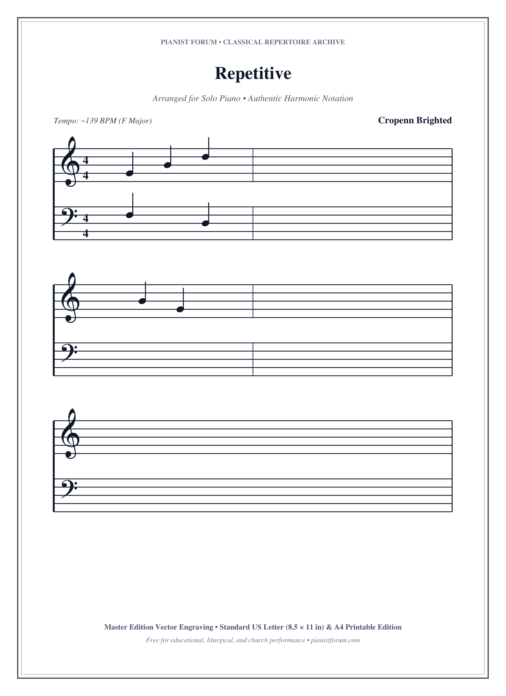 Repetitive Piano Sheet Music Page 1 Free PDF