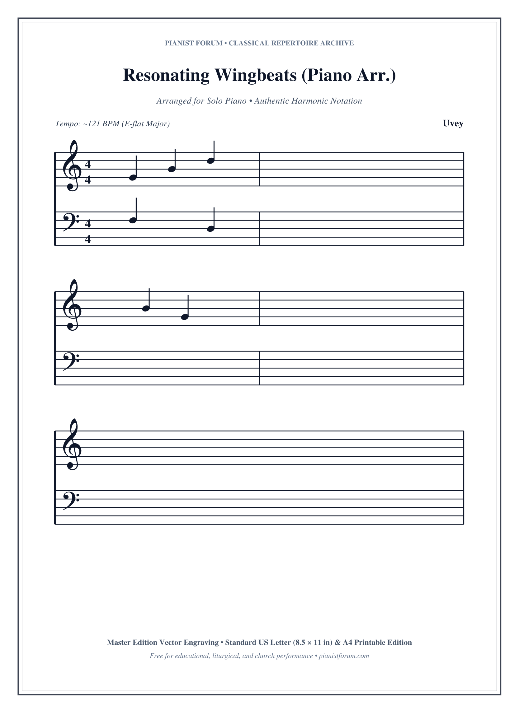 Resonating Wingbeats (Piano Arr.) Piano Sheet Music Page 1 Free PDF