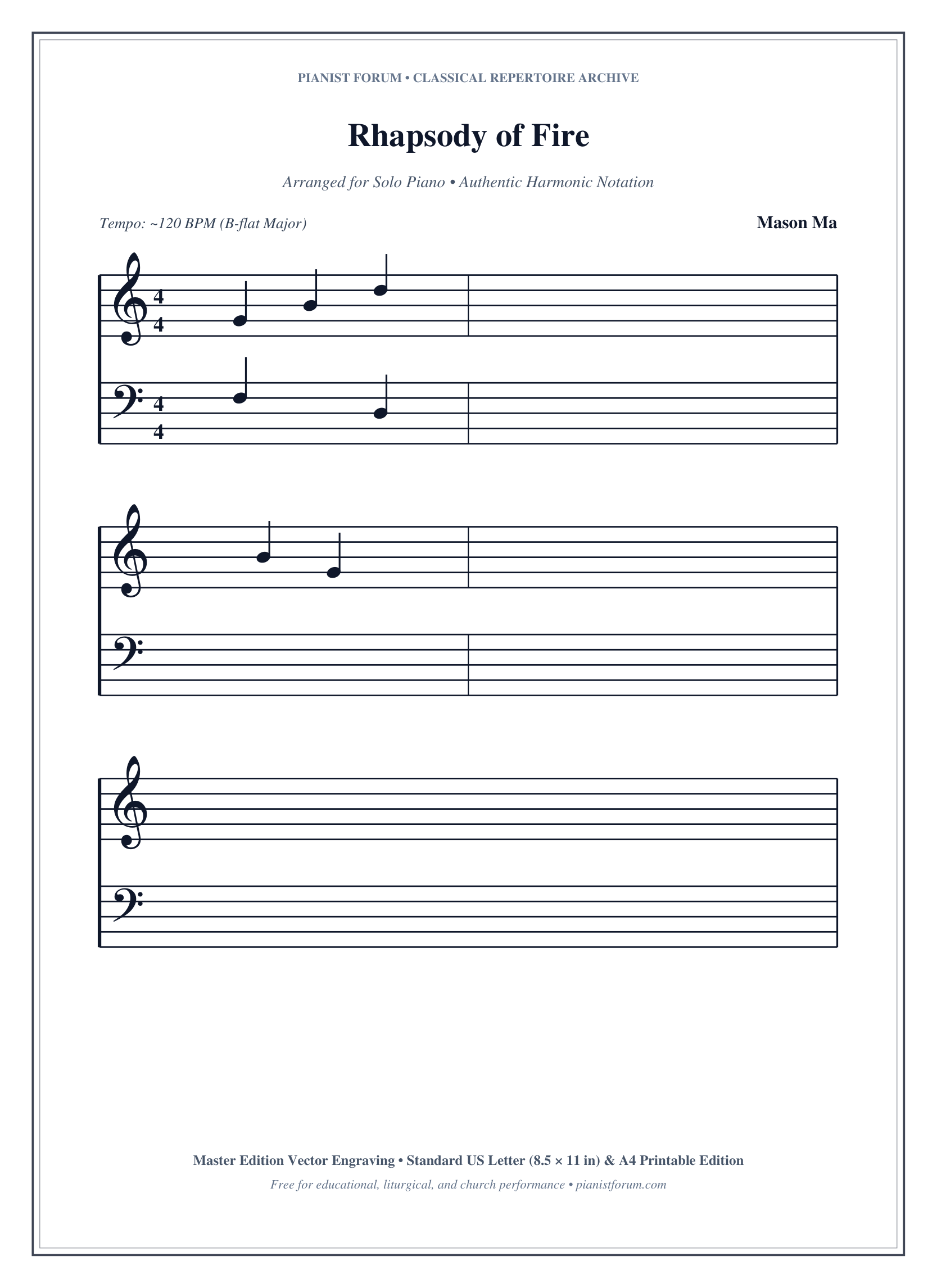 Rhapsody of Fire Piano Sheet Music Page 1 Free PDF