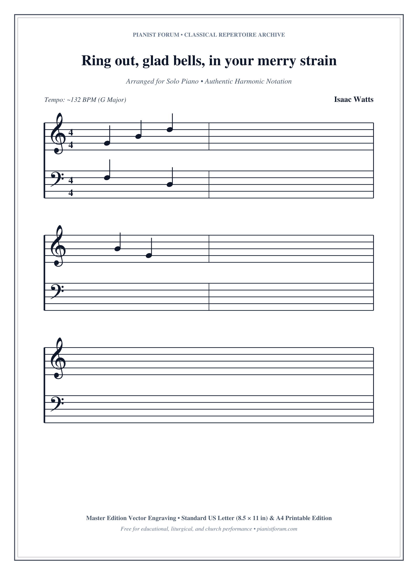 Ring out, glad bells, in your merry strain Piano Sheet Music Page 1 Free PDF