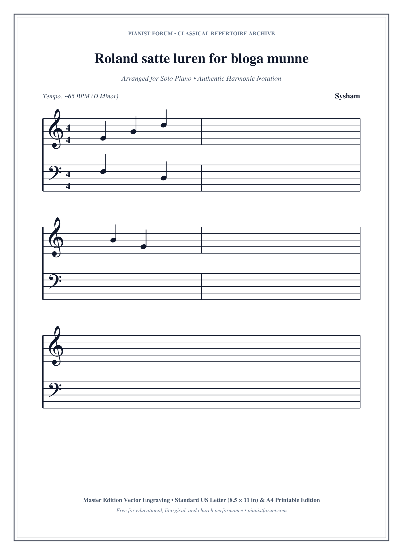 Roland satte luren for bloga munne Piano Sheet Music Page 1 Free PDF