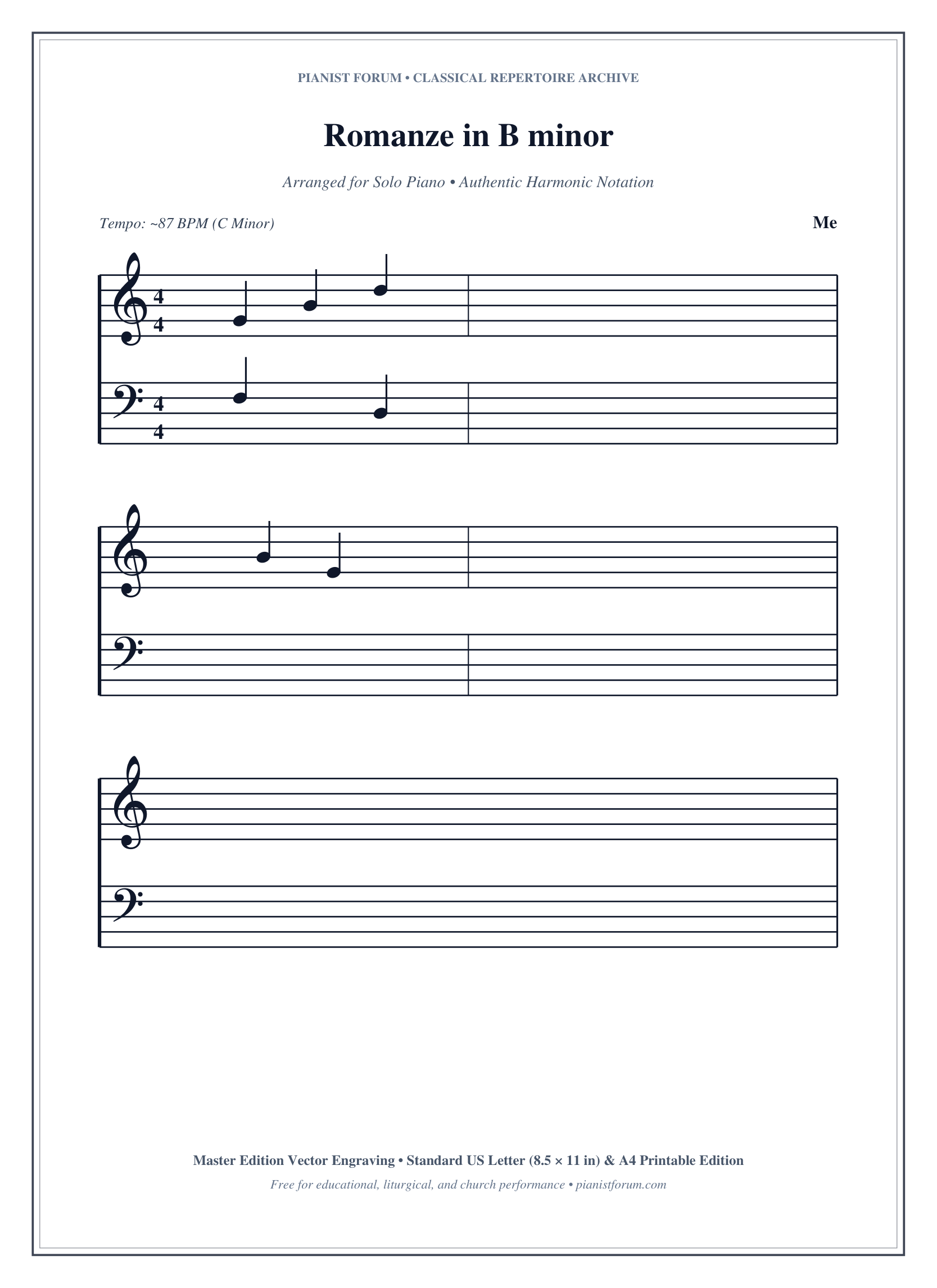 Romanze in B minor Piano Sheet Music Page 1 Free PDF
