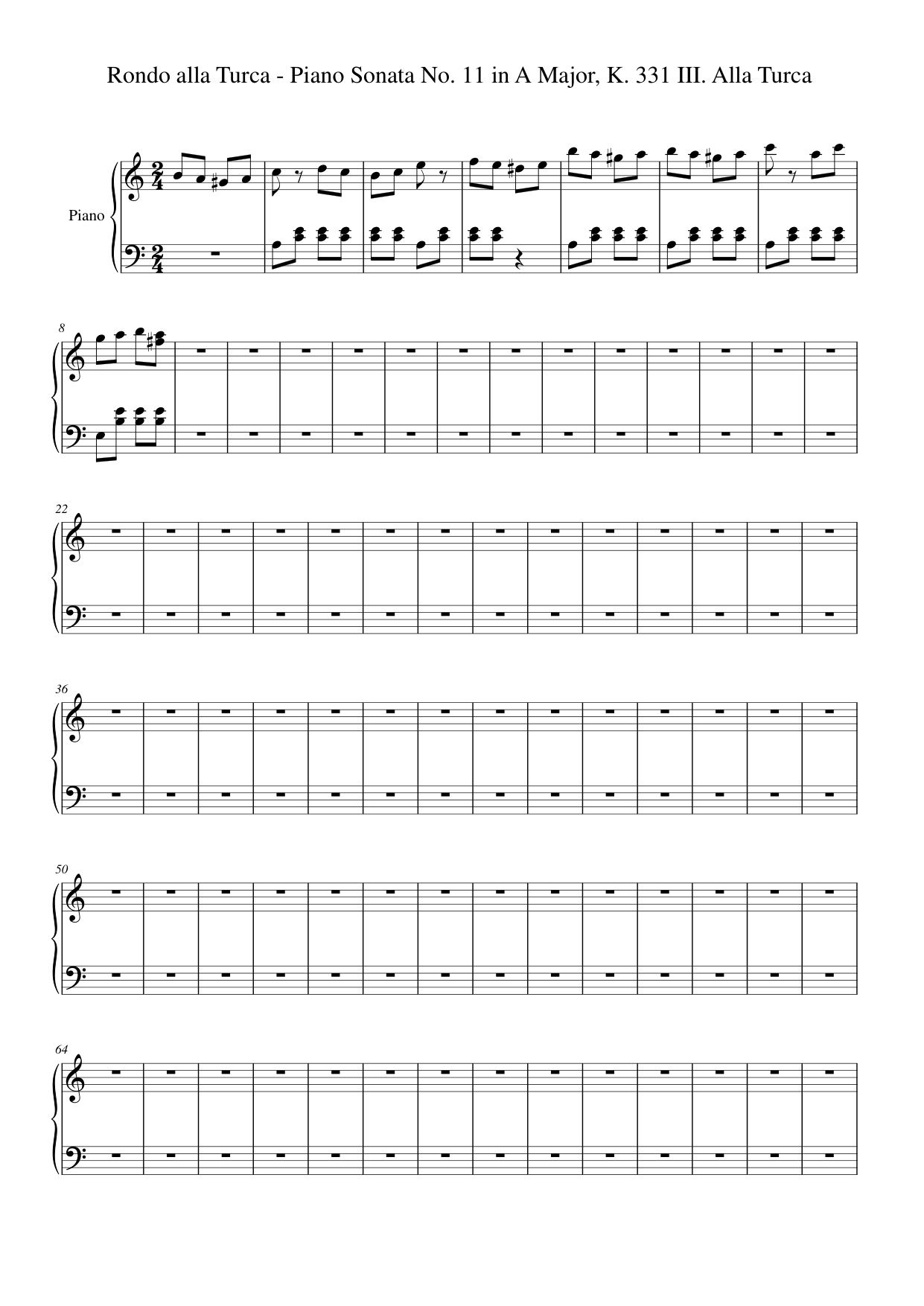 Rondo alla Turca Piano Sheet Music Page 1 Free PDF