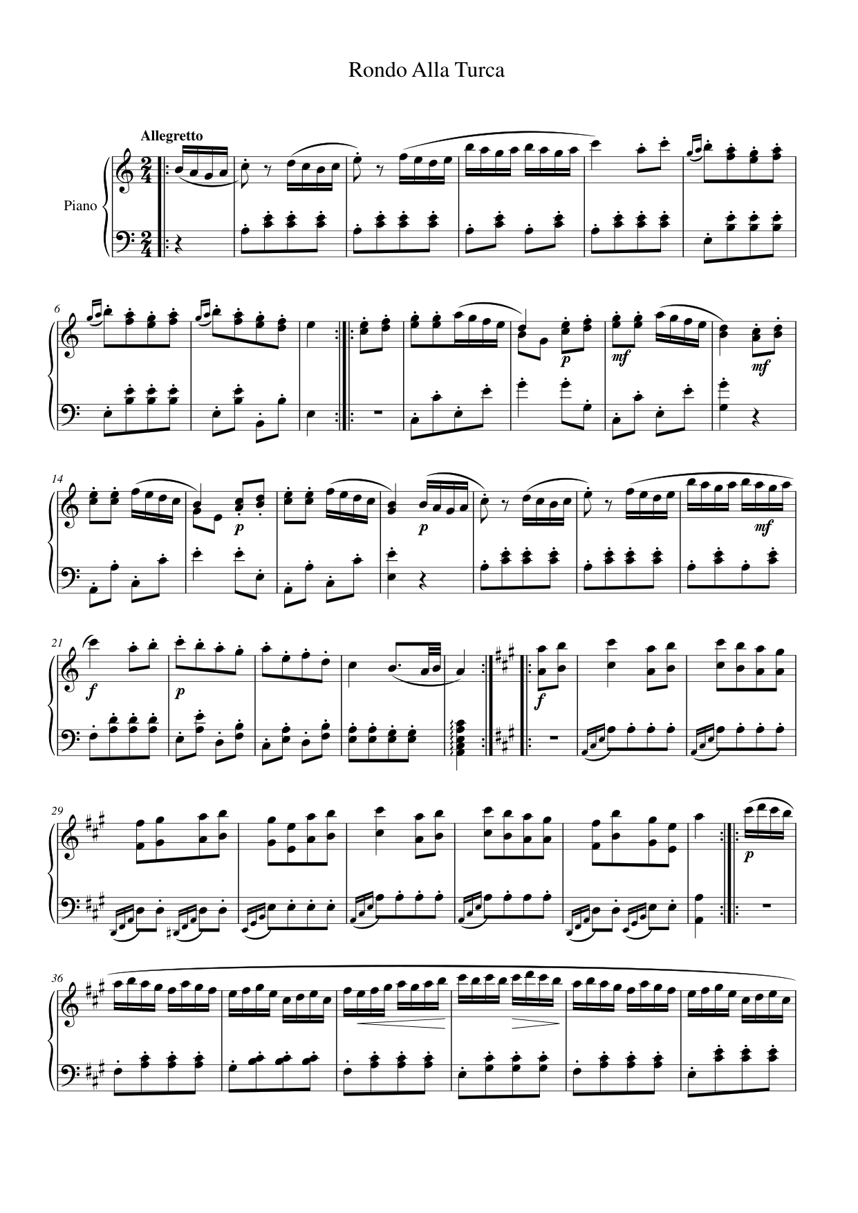 Rondo Alla Turca Piano Sheet Music Page 1 Free PDF