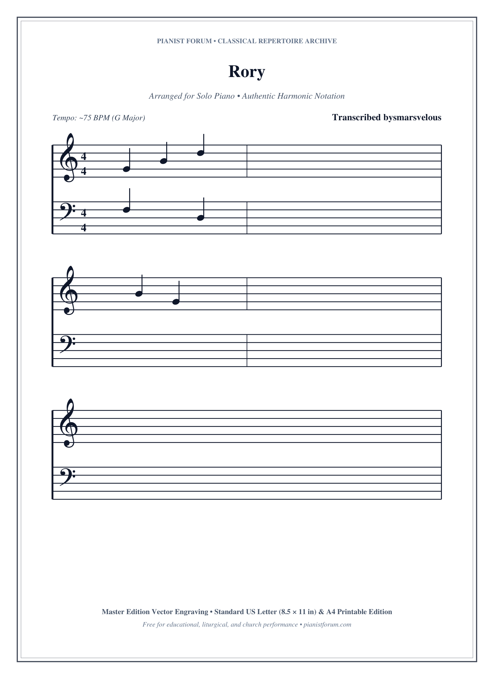 Rory Piano Sheet Music Page 1 Free PDF