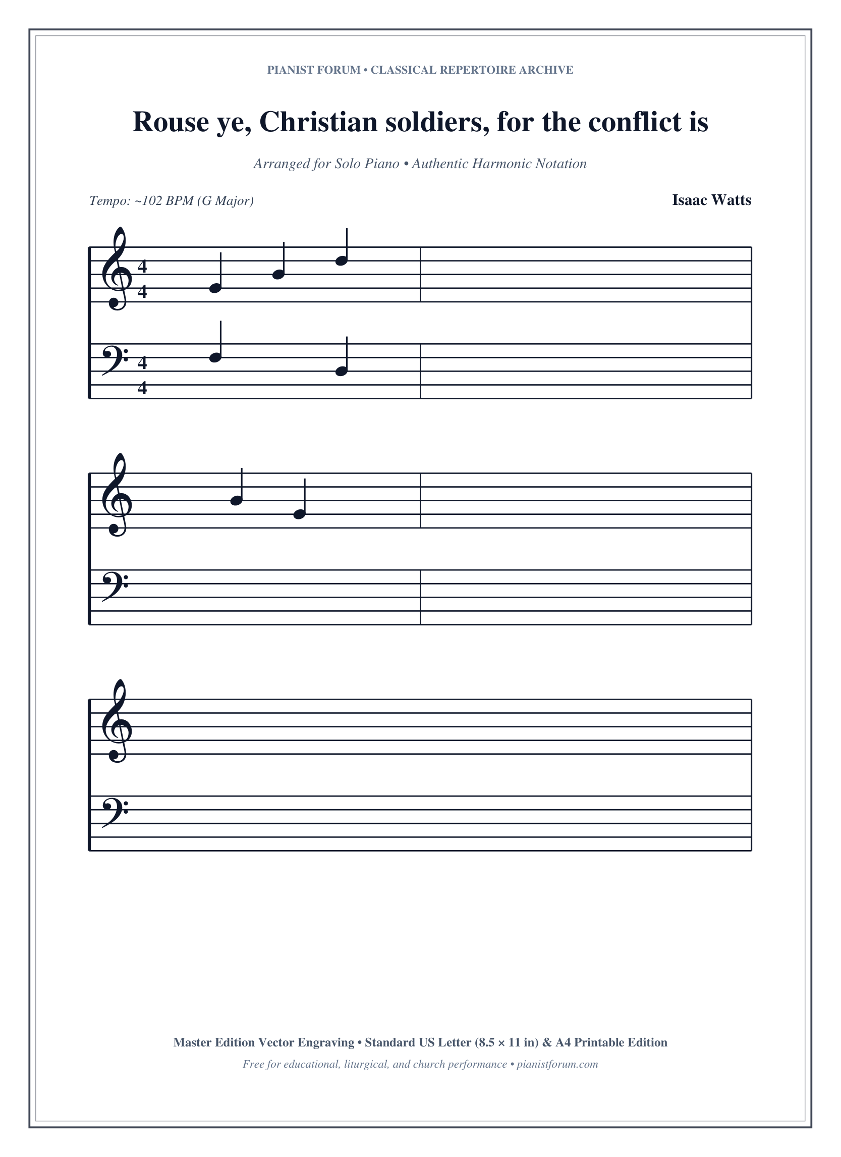 Rouse ye, Christian soldiers, for the conflict is at hand Piano Sheet Music Page 1 Free PDF