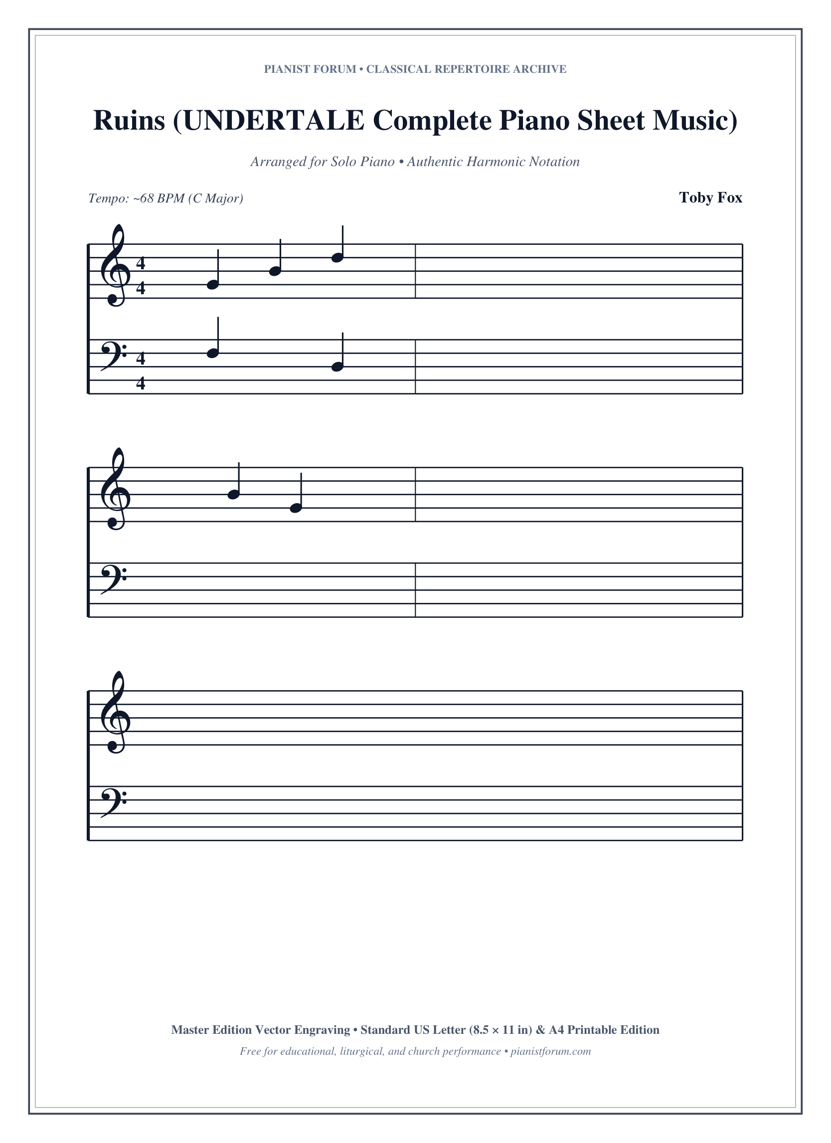 Ruins (UNDERTALE Complete Piano Sheet Music) Piano Sheet Music Page 1 Free PDF