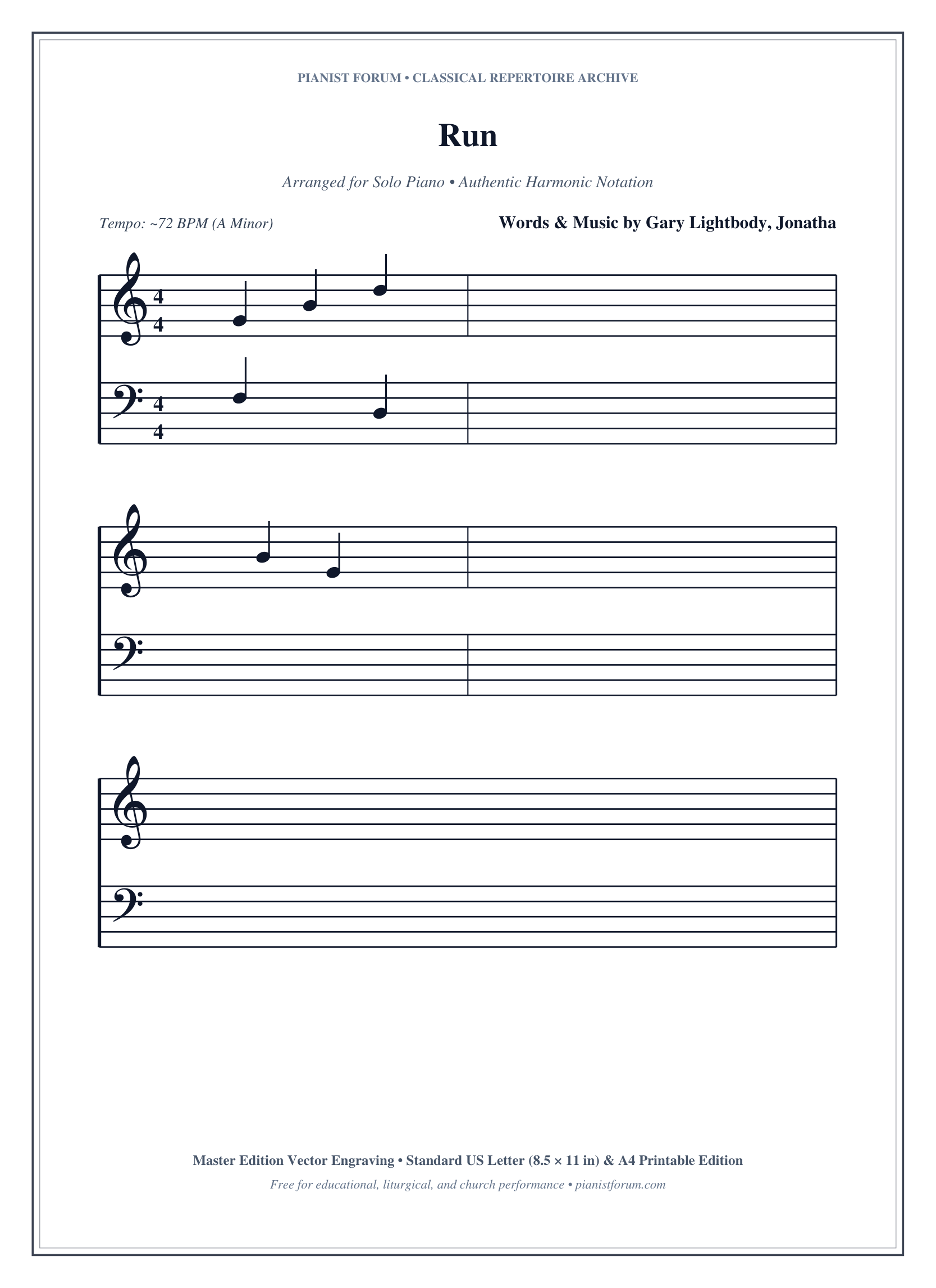 Run Piano Sheet Music Page 1 Free PDF