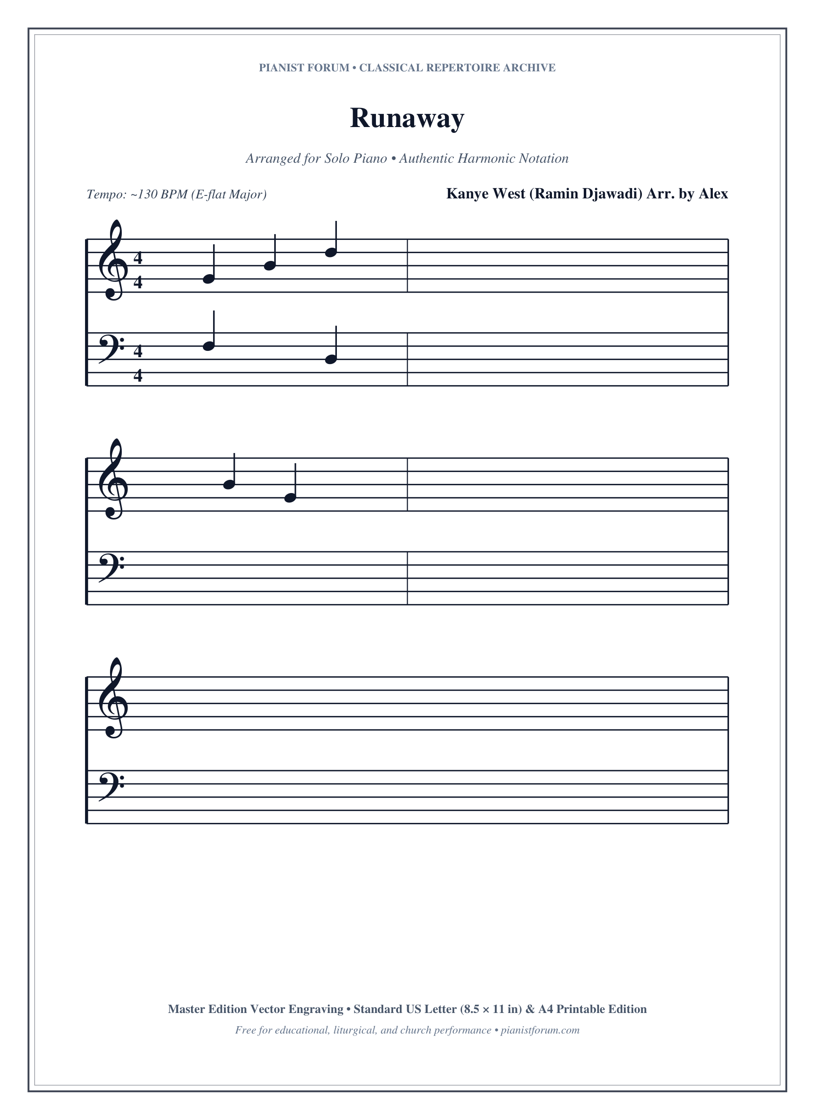 Runaway Piano Sheet Music Page 1 Free PDF