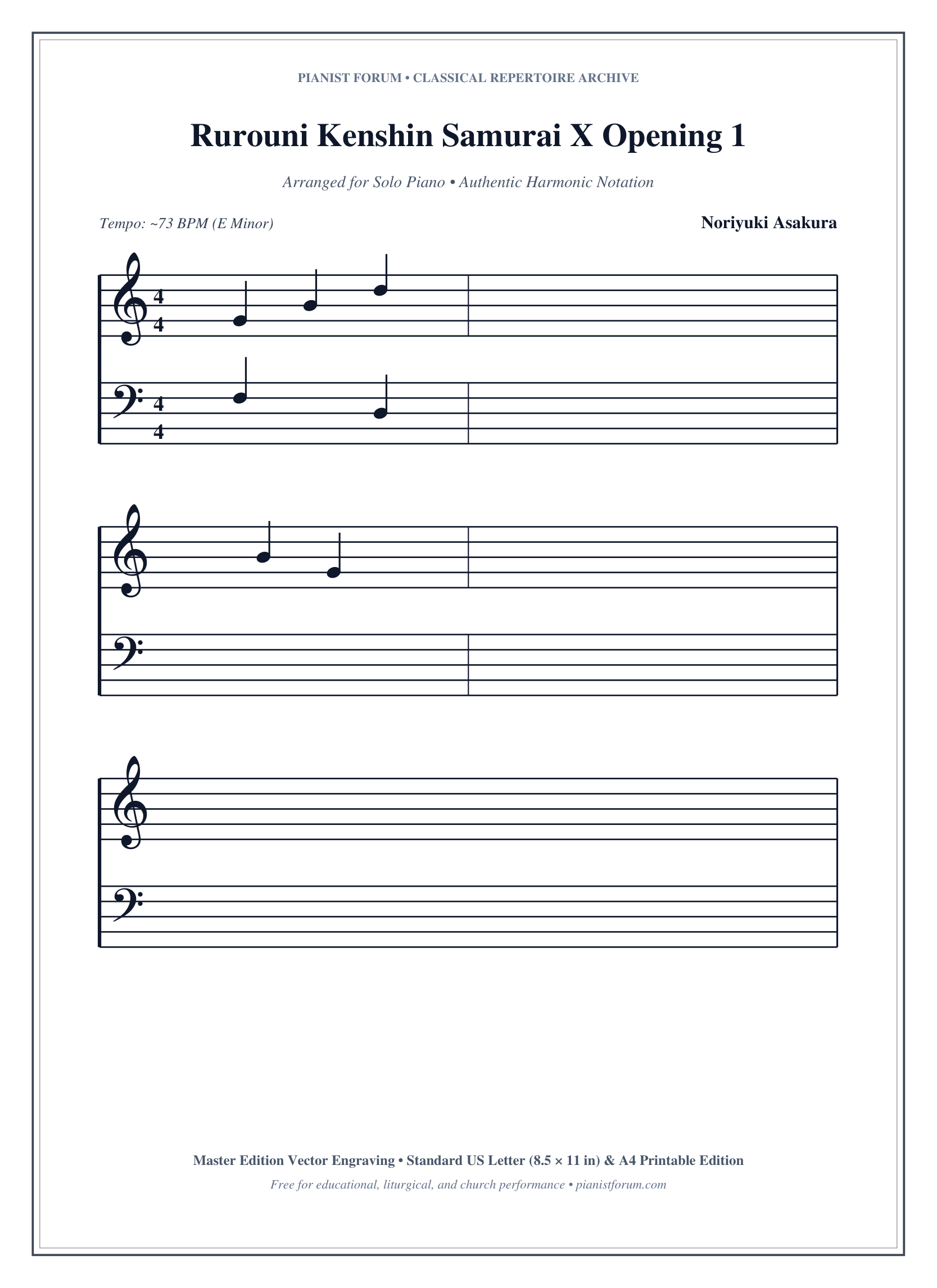 Rurouni Kenshin Samurai X Opening 1 Piano Sheet Music Page 1 Free PDF
