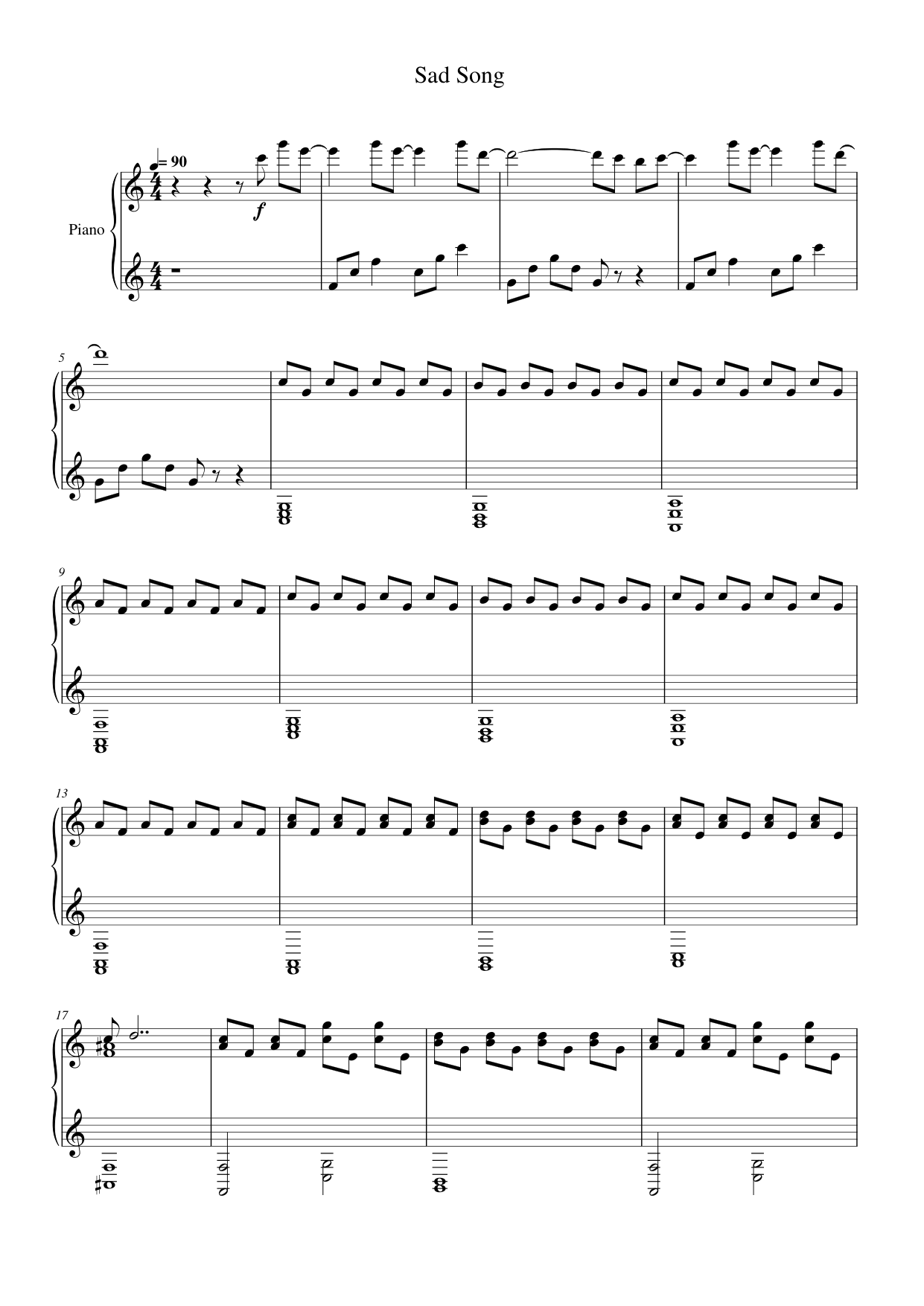 Sad Song Piano Sheet Music Page 1 Free PDF