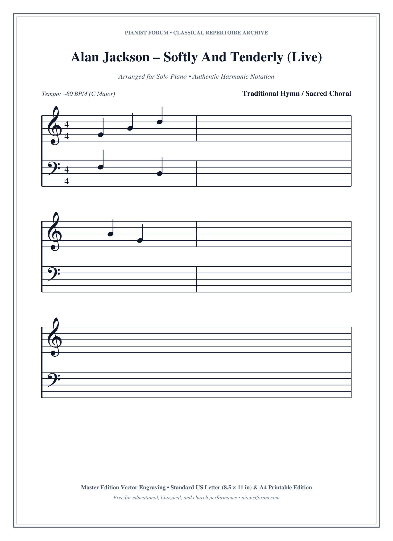 Alan Jackson – Softly And Tenderly (Live) Piano Sheet Music Page 1 Free PDF