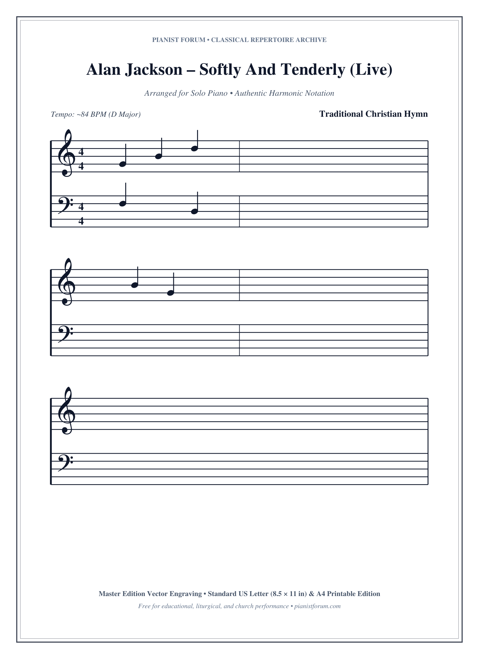Alan Jackson – Softly And Tenderly (Live) Piano Sheet Music Page 1 Free PDF
