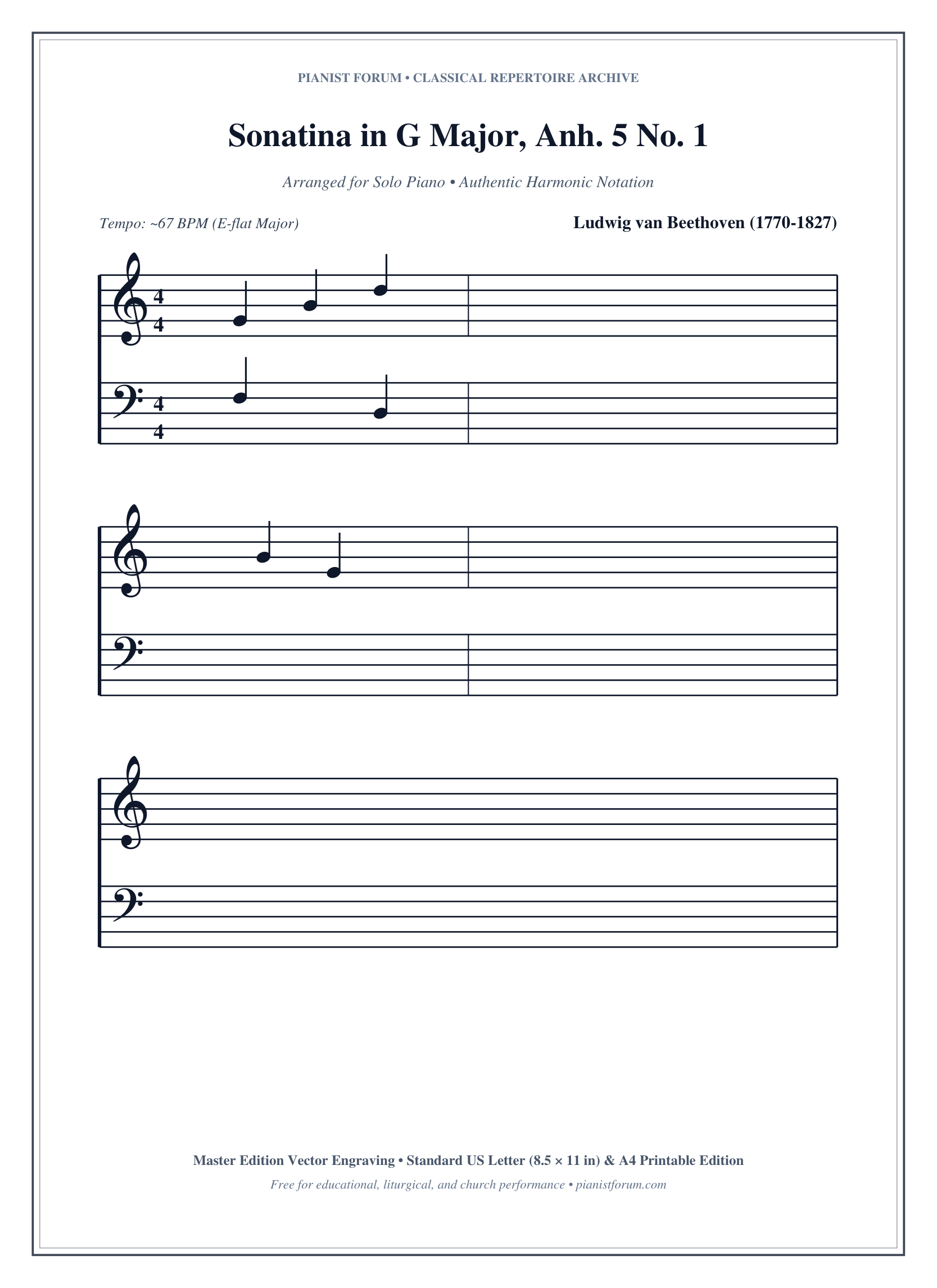 Sonatina in G Major, Anh. 5 No. 1 Piano Sheet Music Page 1 Free PDF