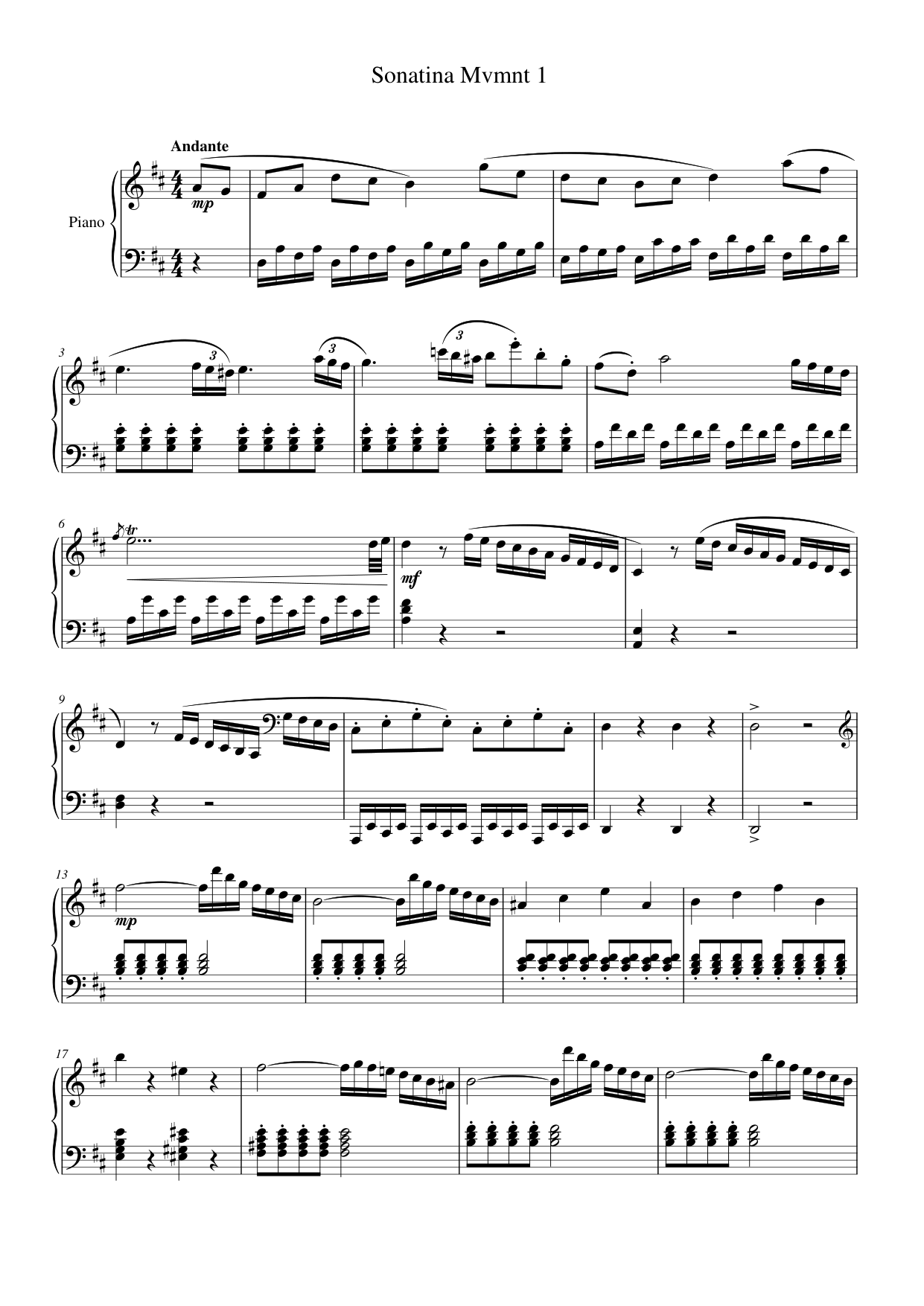 Sonatina Mvmnt 1 Piano Sheet Music Page 1 Free PDF