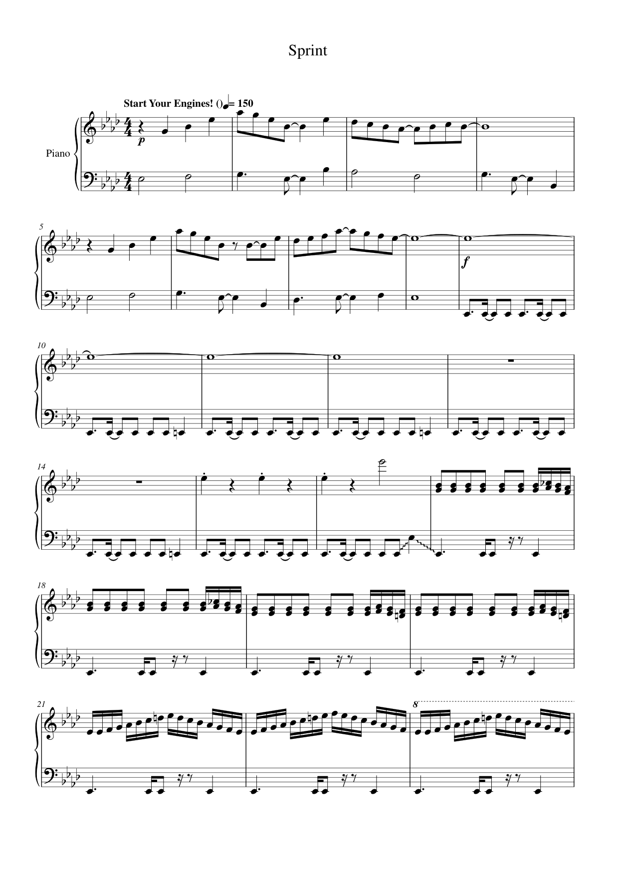 Sprint Piano Sheet Music Page 1 Free PDF