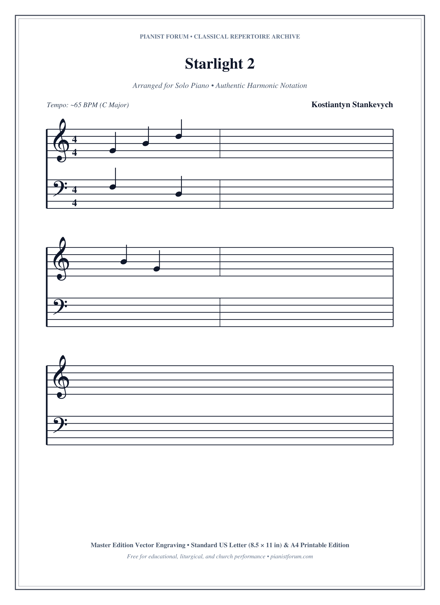 Starlight 2 Piano Sheet Music Page 1 Free PDF