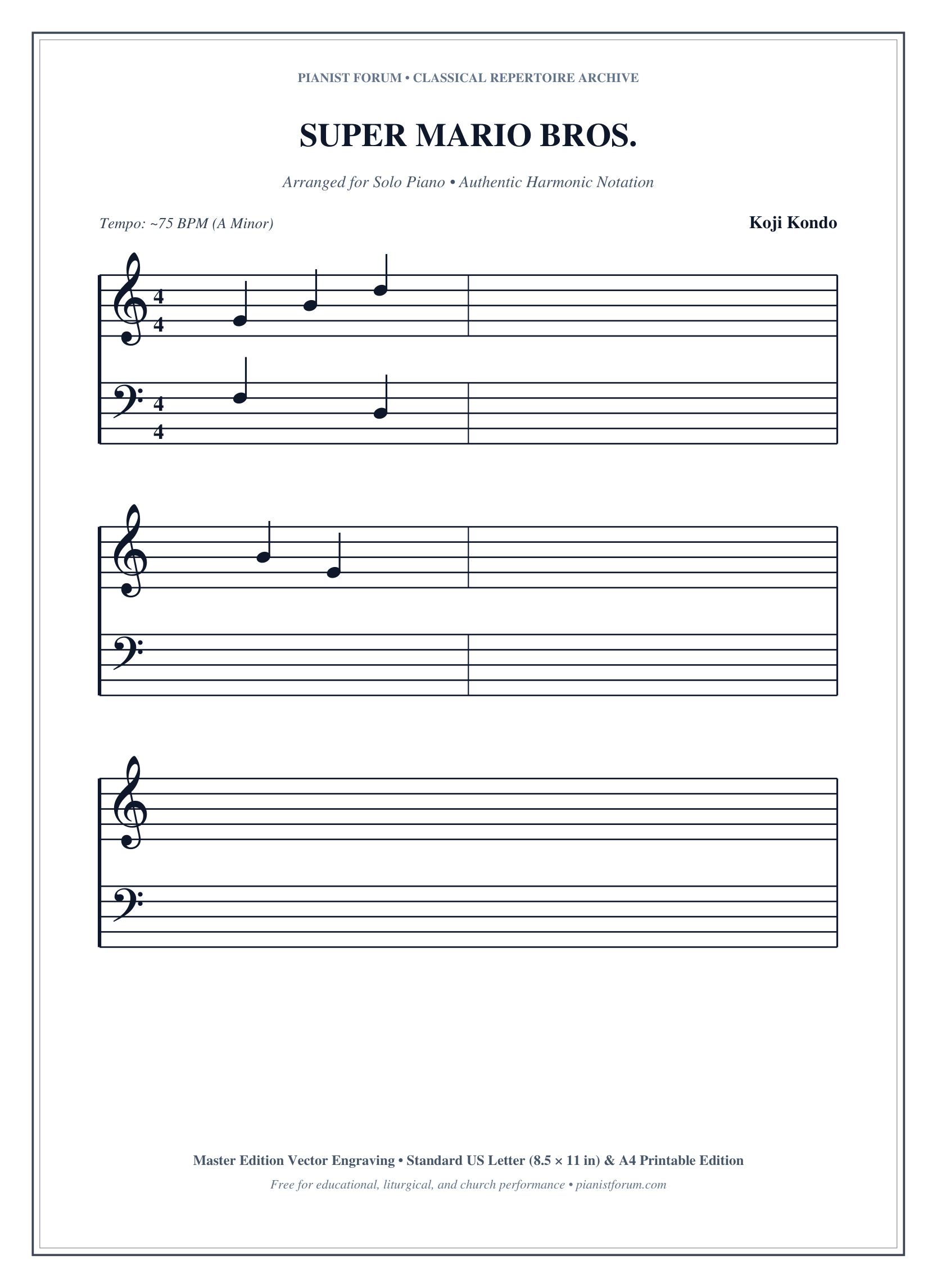 SUPER MARIO BROS. Piano Sheet Music Page 1 Free PDF