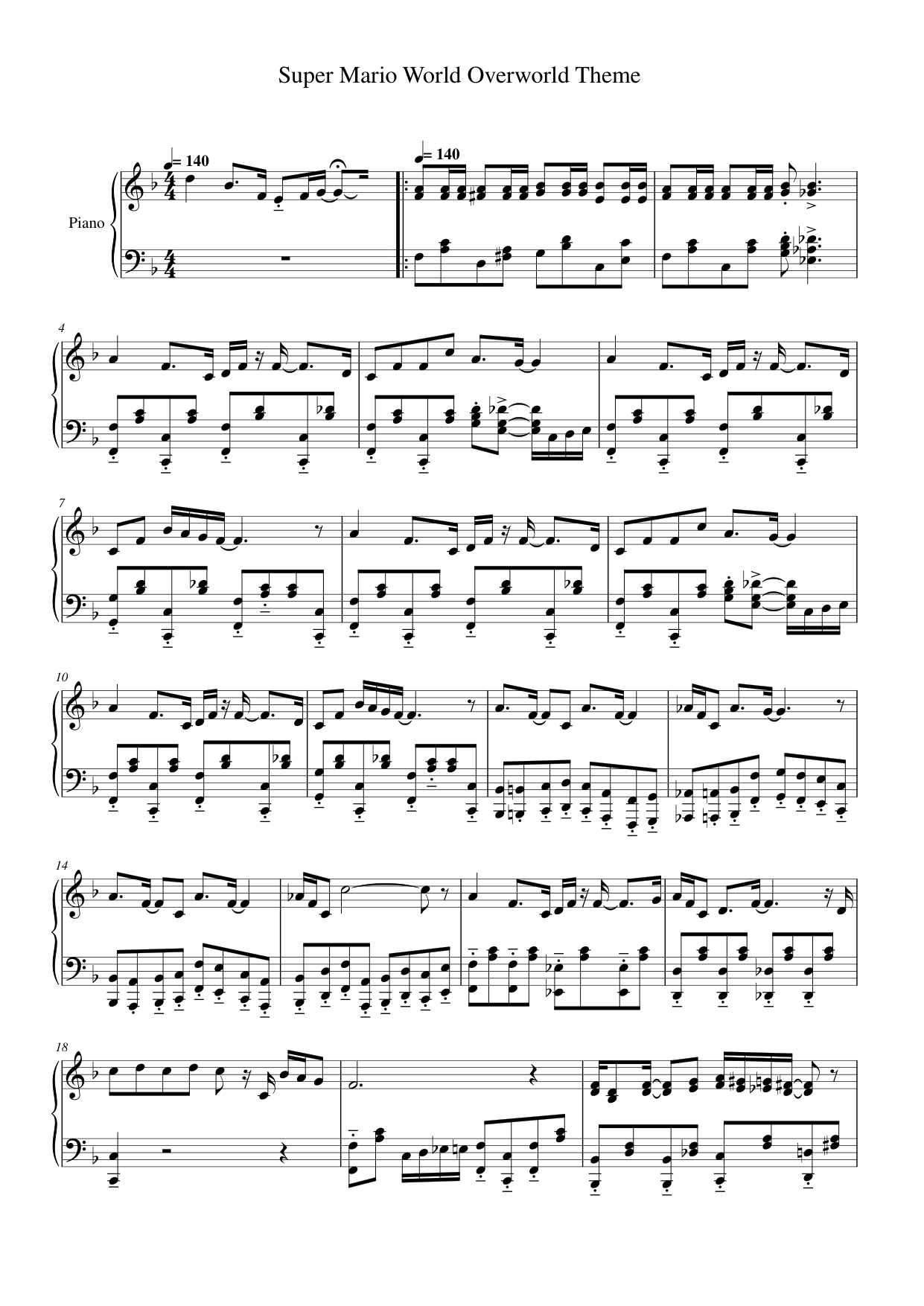 Super Mario World Overworld Theme Piano Sheet Music Page 1 Free PDF