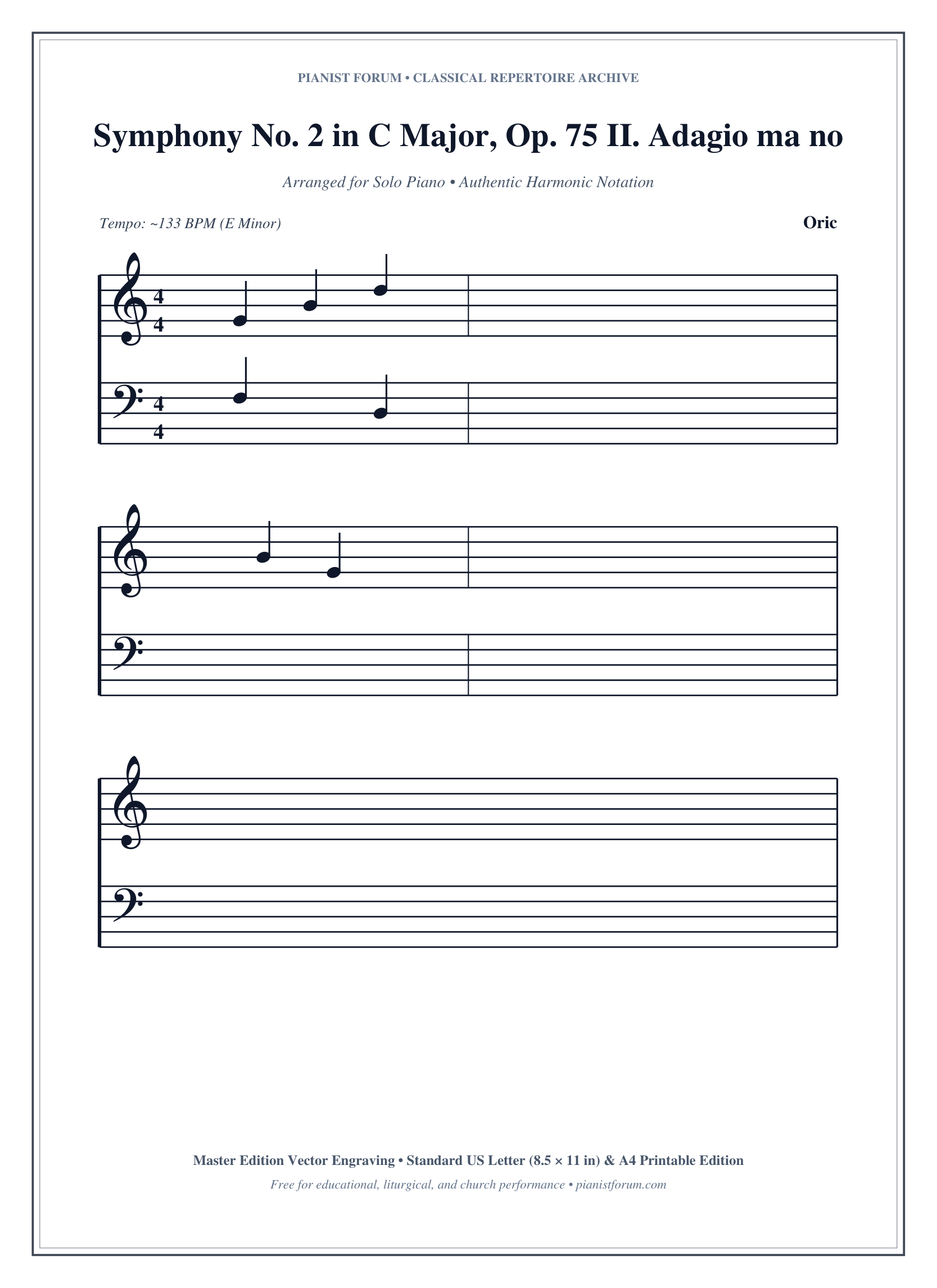 Symphony No. 2 in C Major, Op. 75 II. Adagio ma non troppo Piano Sheet Music Page 1 Free PDF