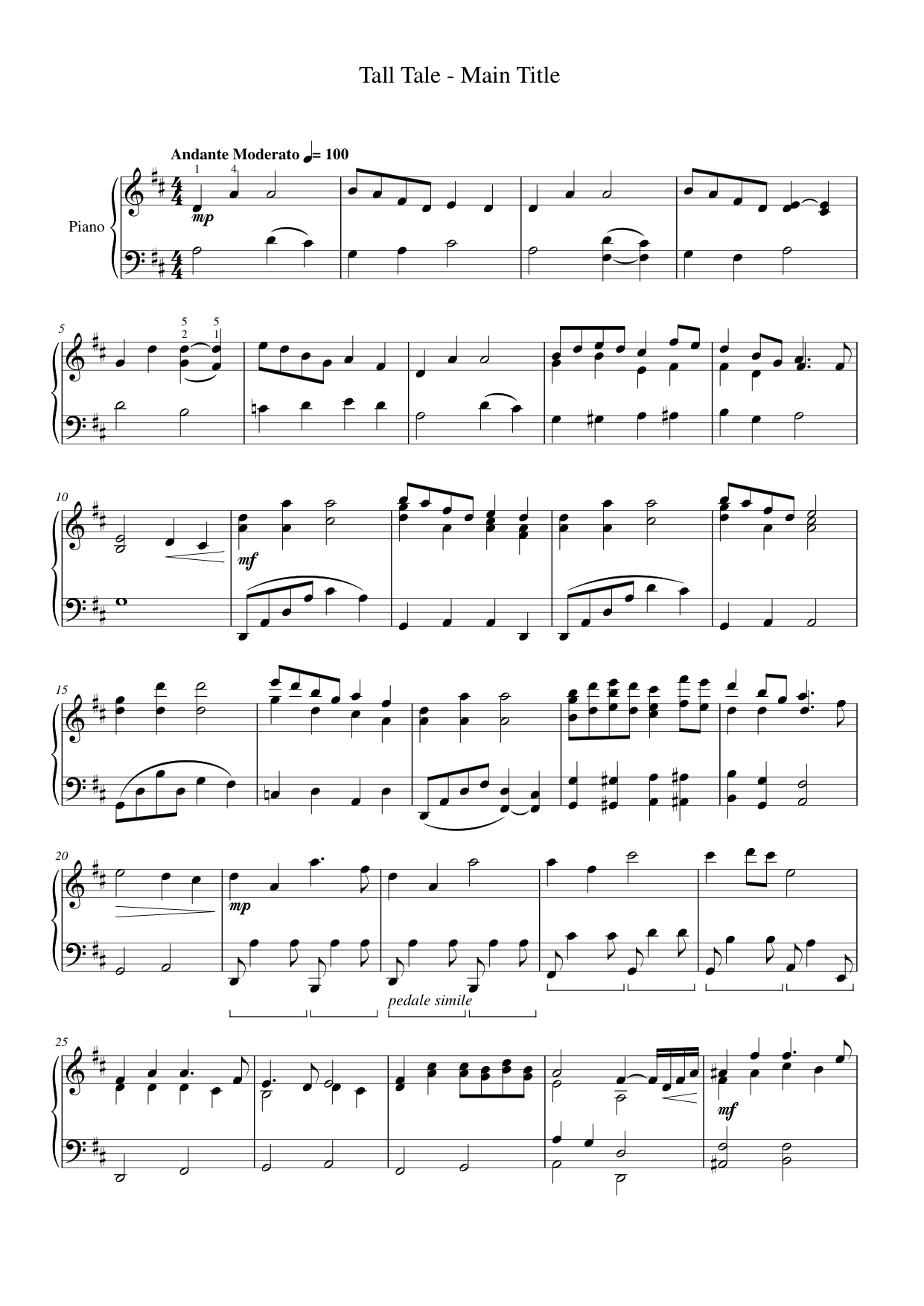 Tall Tale Piano Sheet Music Page 1 Free PDF