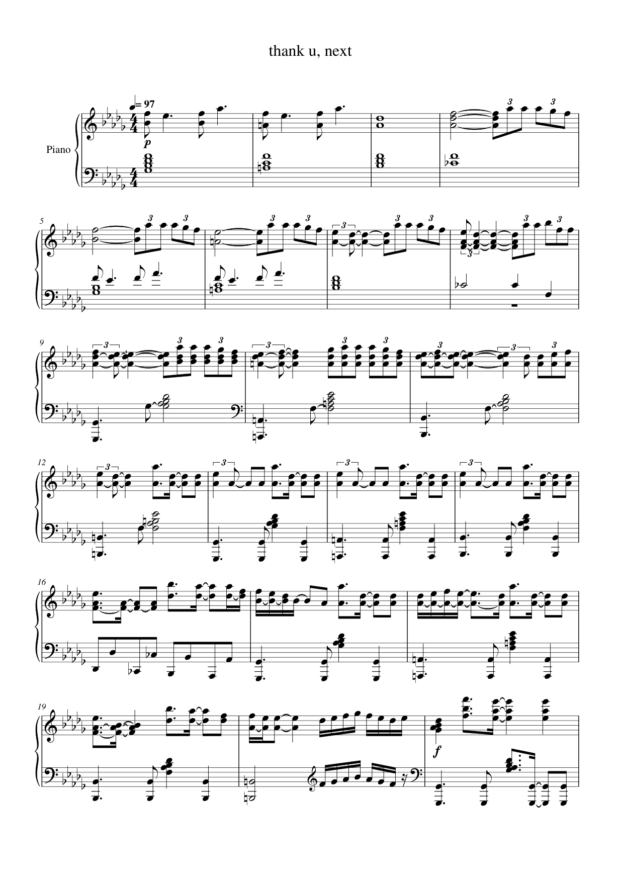 thank u, next Piano Sheet Music Page 1 Free PDF