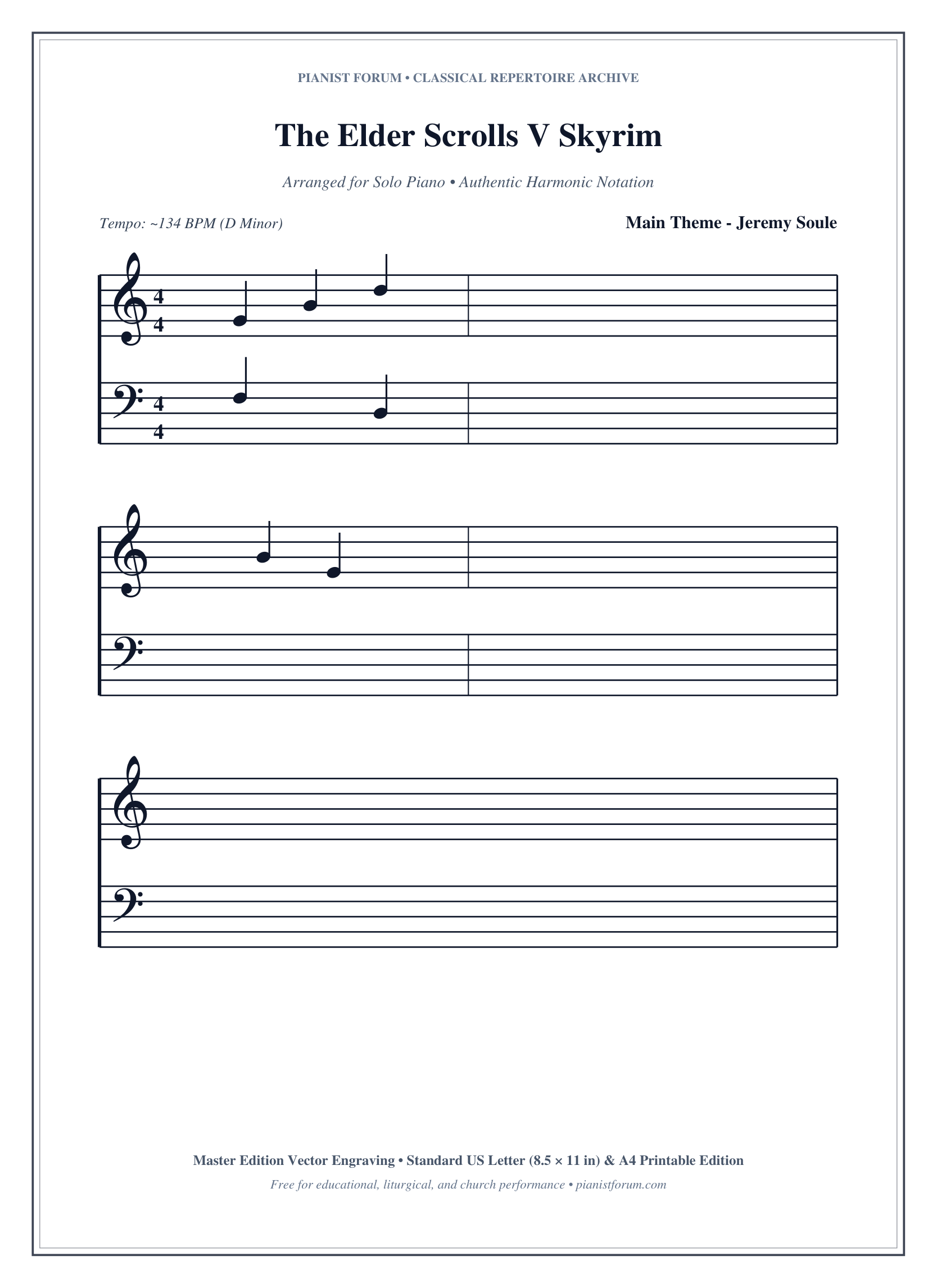 The Elder Scrolls V Skyrim Piano Sheet Music Free PDF