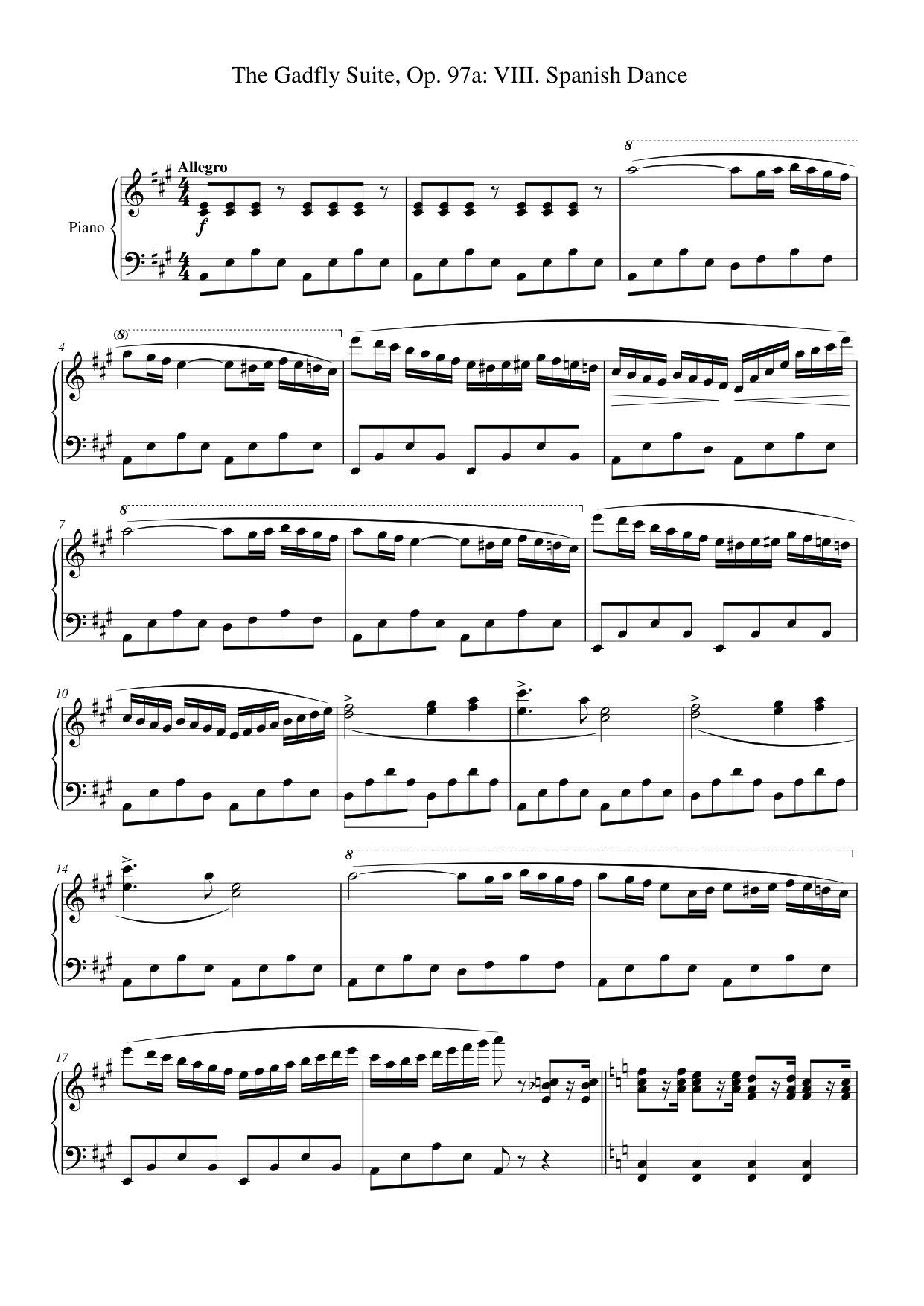 The Gadfly Suite, Op. 97a VIII. Spanish Dance Piano Sheet Music Free PDF