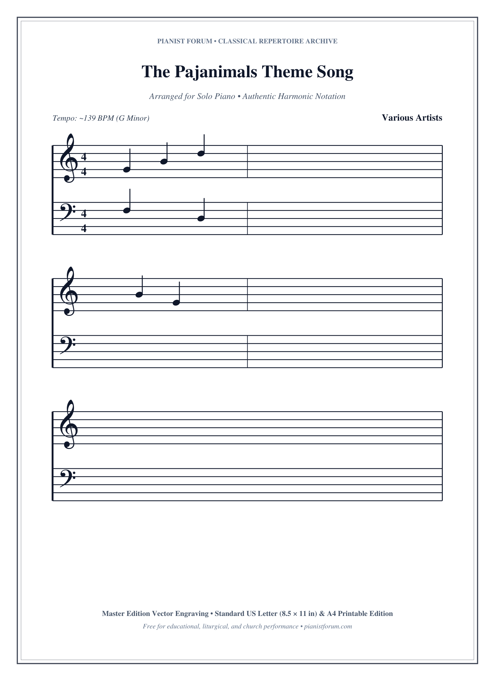 The Pajanimals Theme Song Piano Sheet Music Free PDF