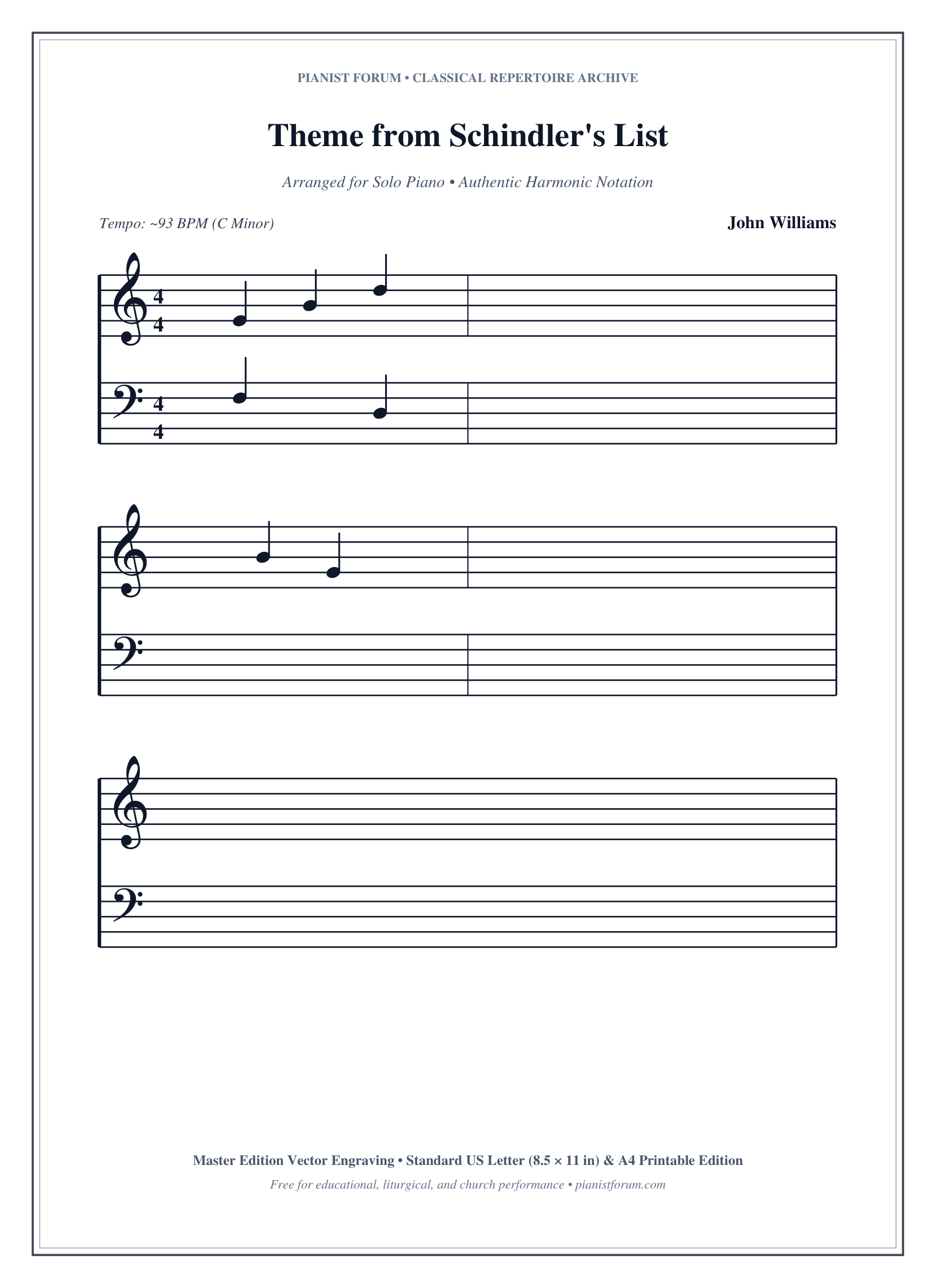 Theme from Schindler's List Piano Sheet Music Page 1 Free PDF