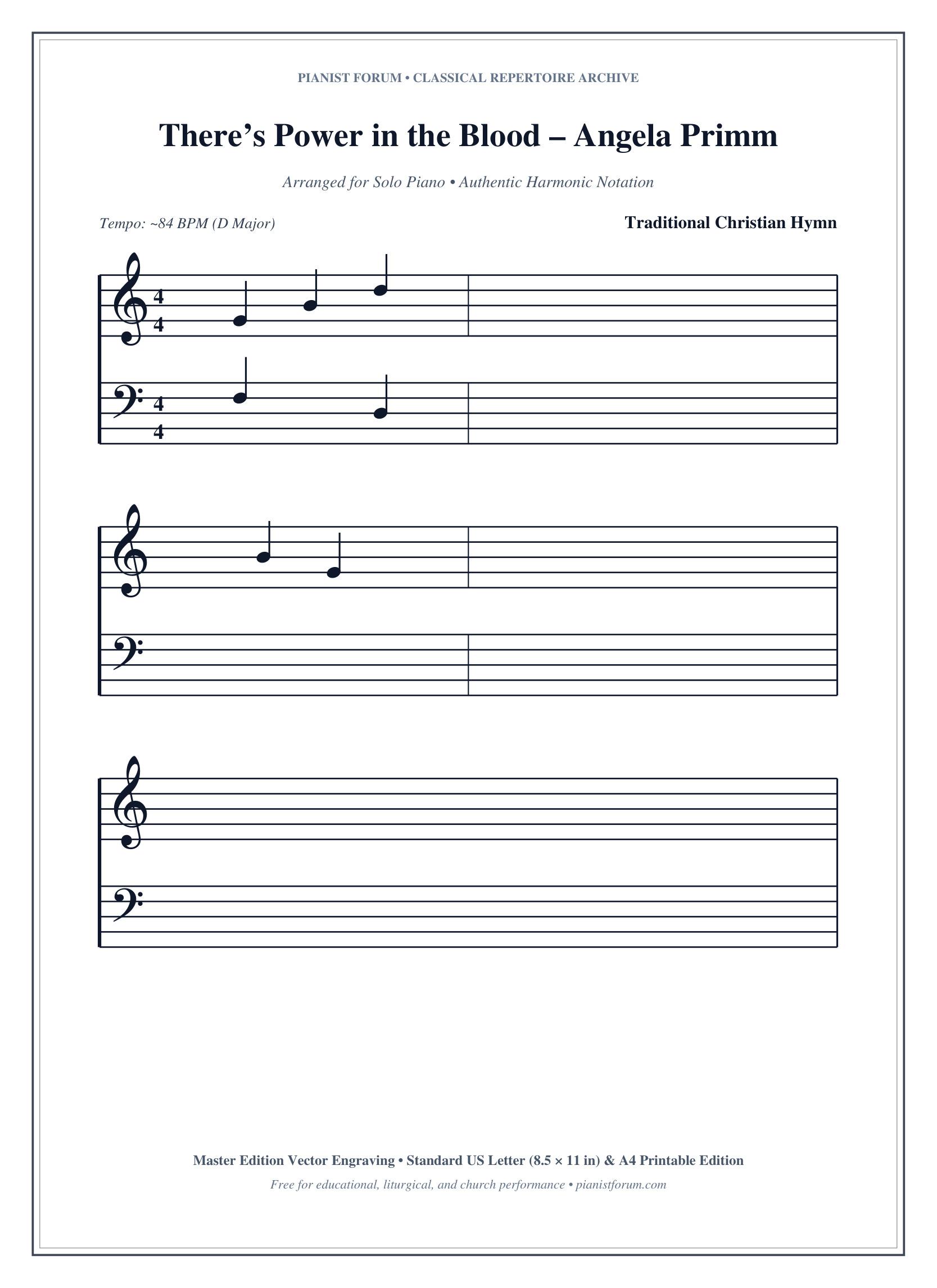 There’s Power in the Blood – Angela Primm Piano Sheet Music Page 1 Free PDF