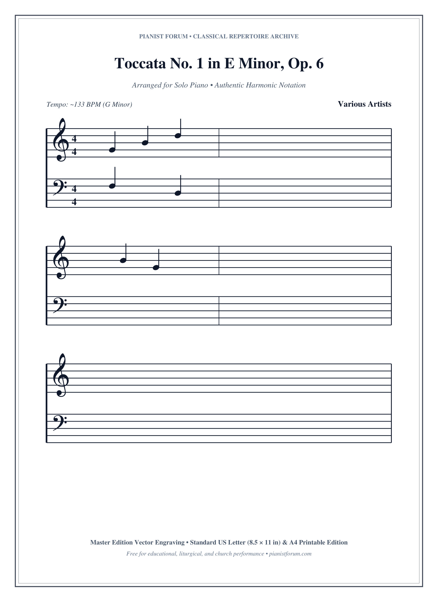 Toccata No. 1 in E Minor, Op. 6 Piano Sheet Music Page 1 Free PDF