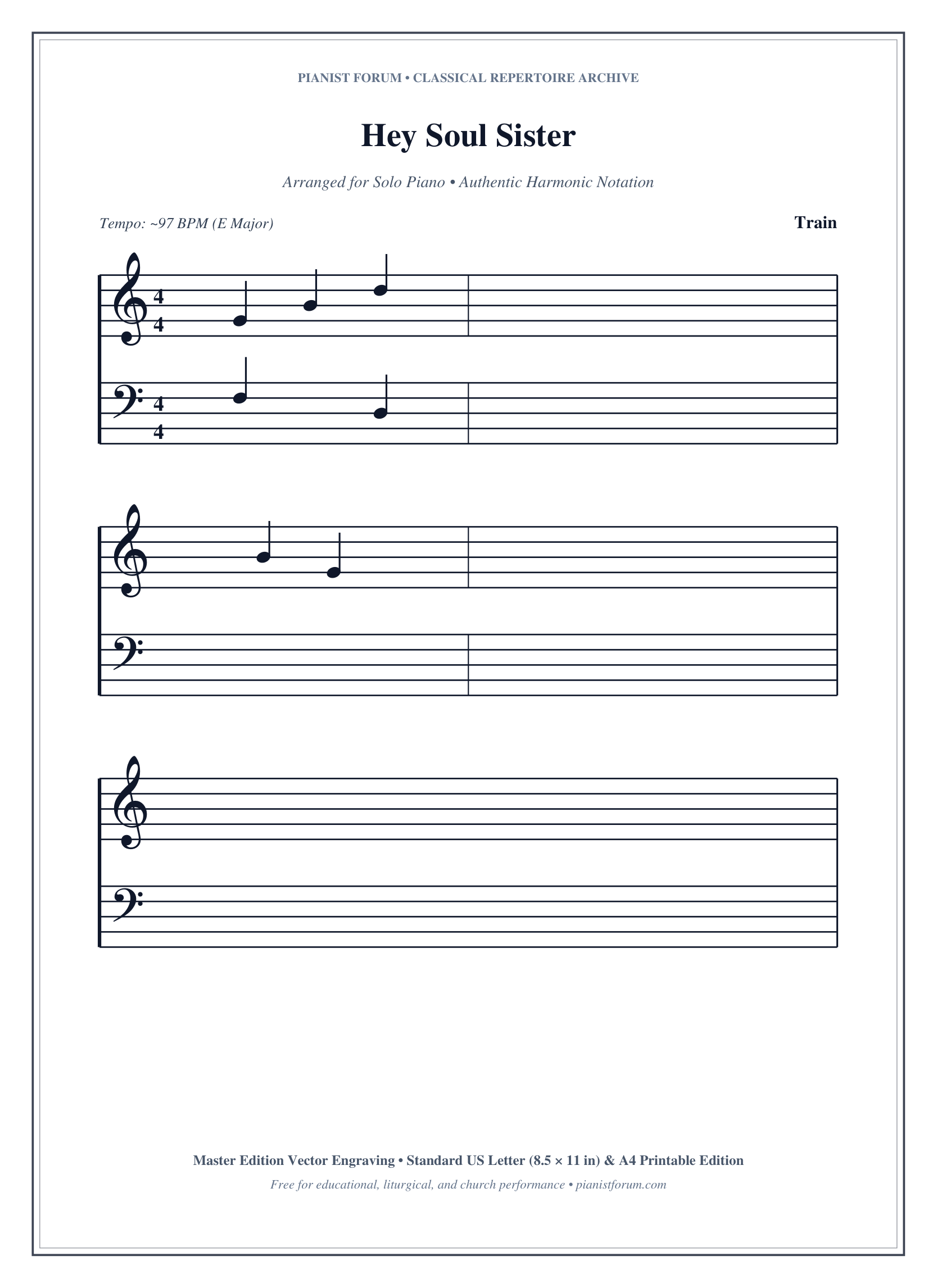 Hey Soul Sister Piano Sheet Music Page 1 Free PDF