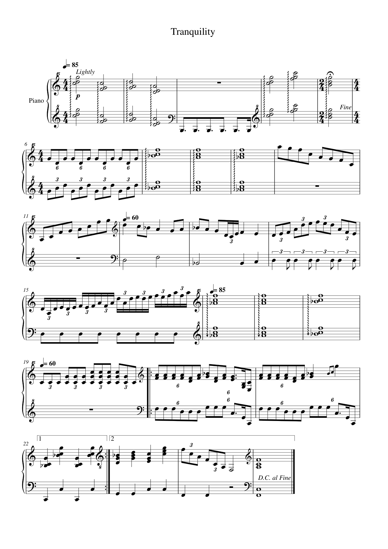 Tranquility Piano Sheet Music Page 1 Free PDF