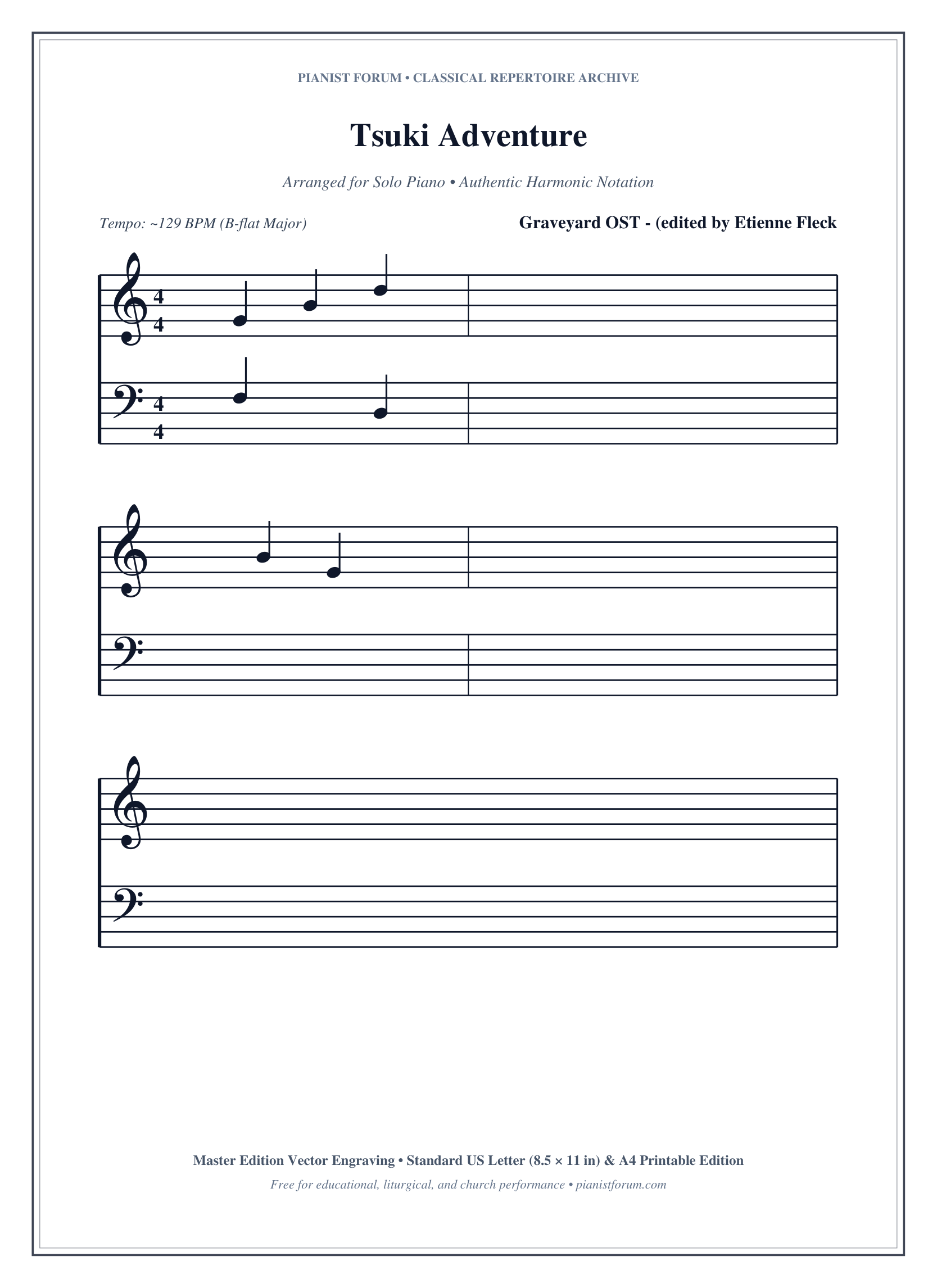 Tsuki Adventure Piano Sheet Music Page 1 Free PDF