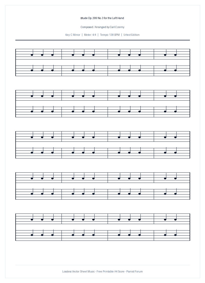 Étude Op. 299 No. 3 for the Left Hand Piano Sheet Music Page 1 Free PDF