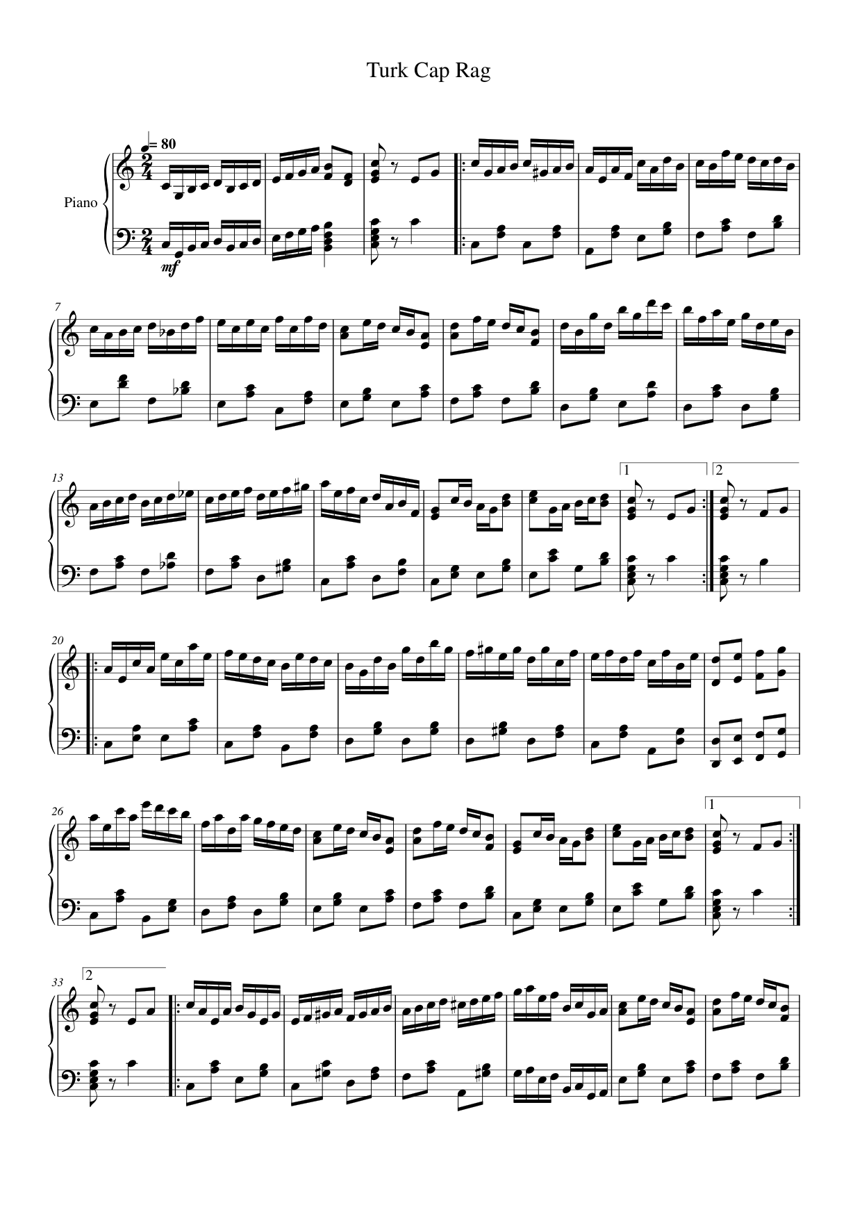 Turk Cap Rag Piano Sheet Music Page 1 Free PDF