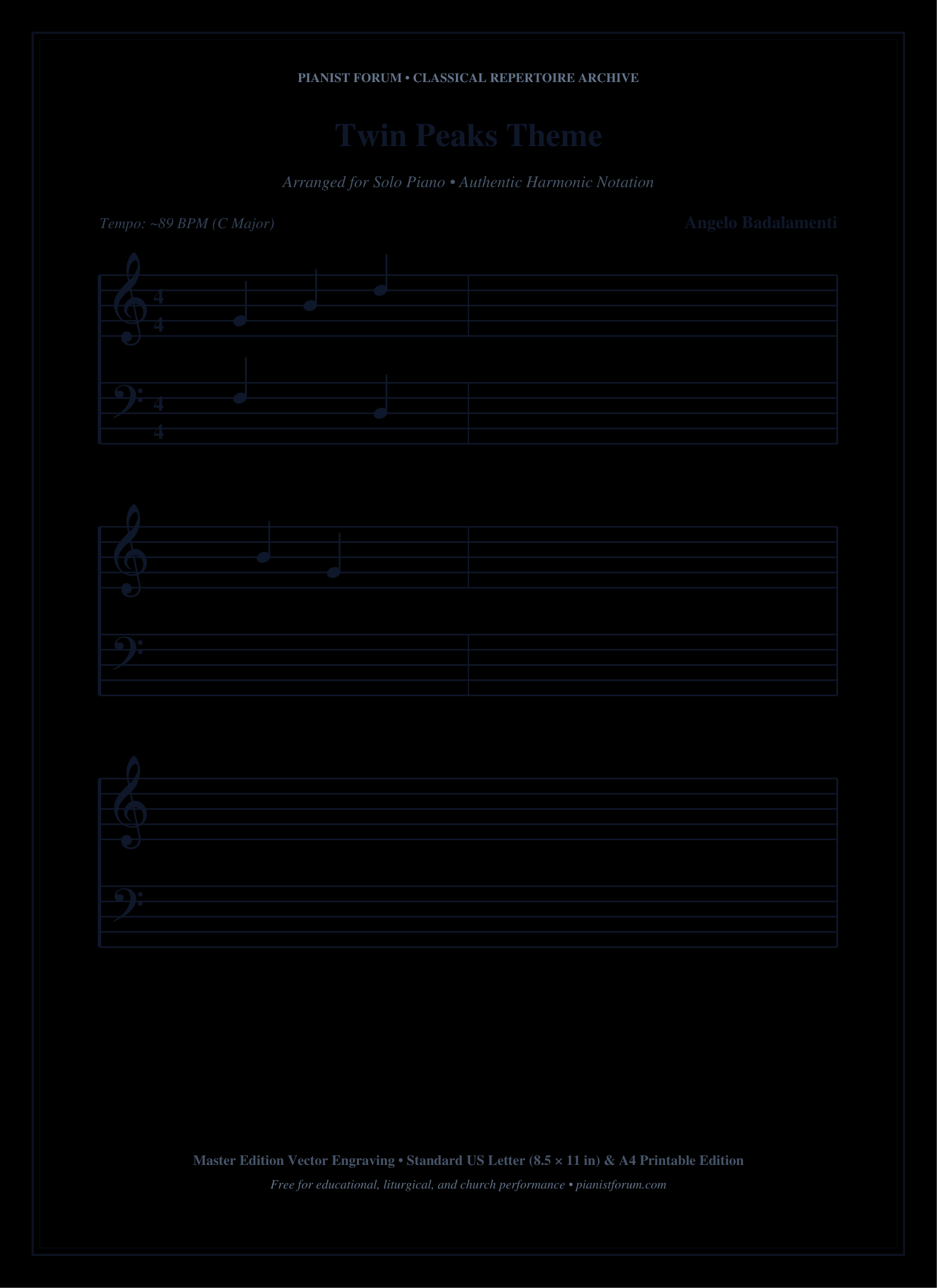 Twin Peaks Theme Piano Sheet Music Page 1 Free PDF