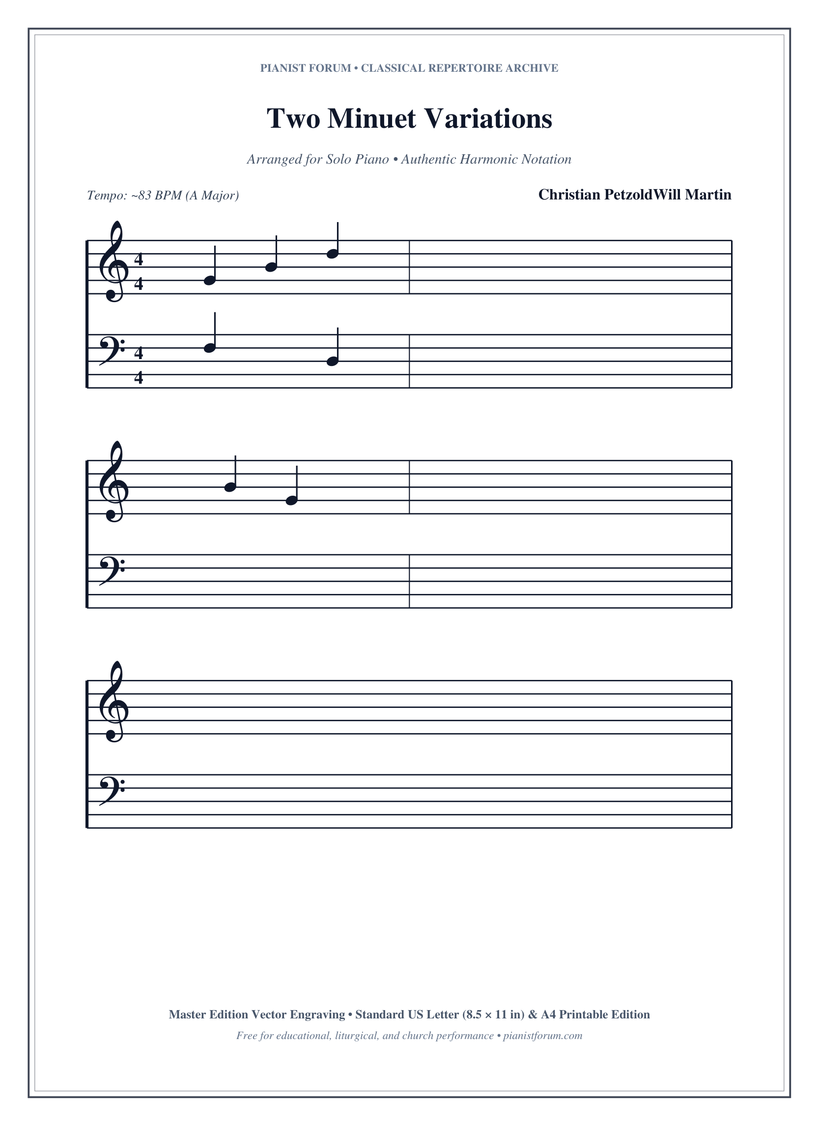 Two Minuet Variations Piano Sheet Music Page 1 Free PDF